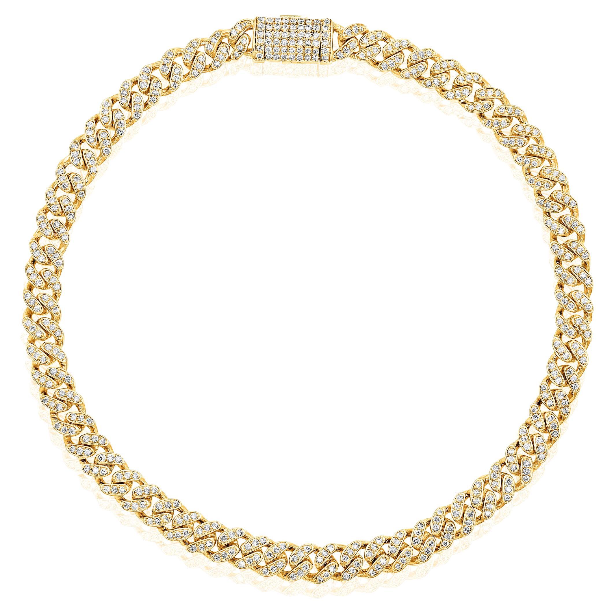 Bracelet jaune à maillons cubains en or 10 carats certifié avec diamants naturels de 0,8 carat en vente