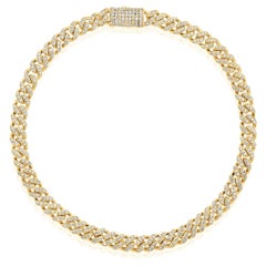 Certified 10k Gold 0.8 Carat Natural Diamond Cuban Link Chain Yellow Bracelet