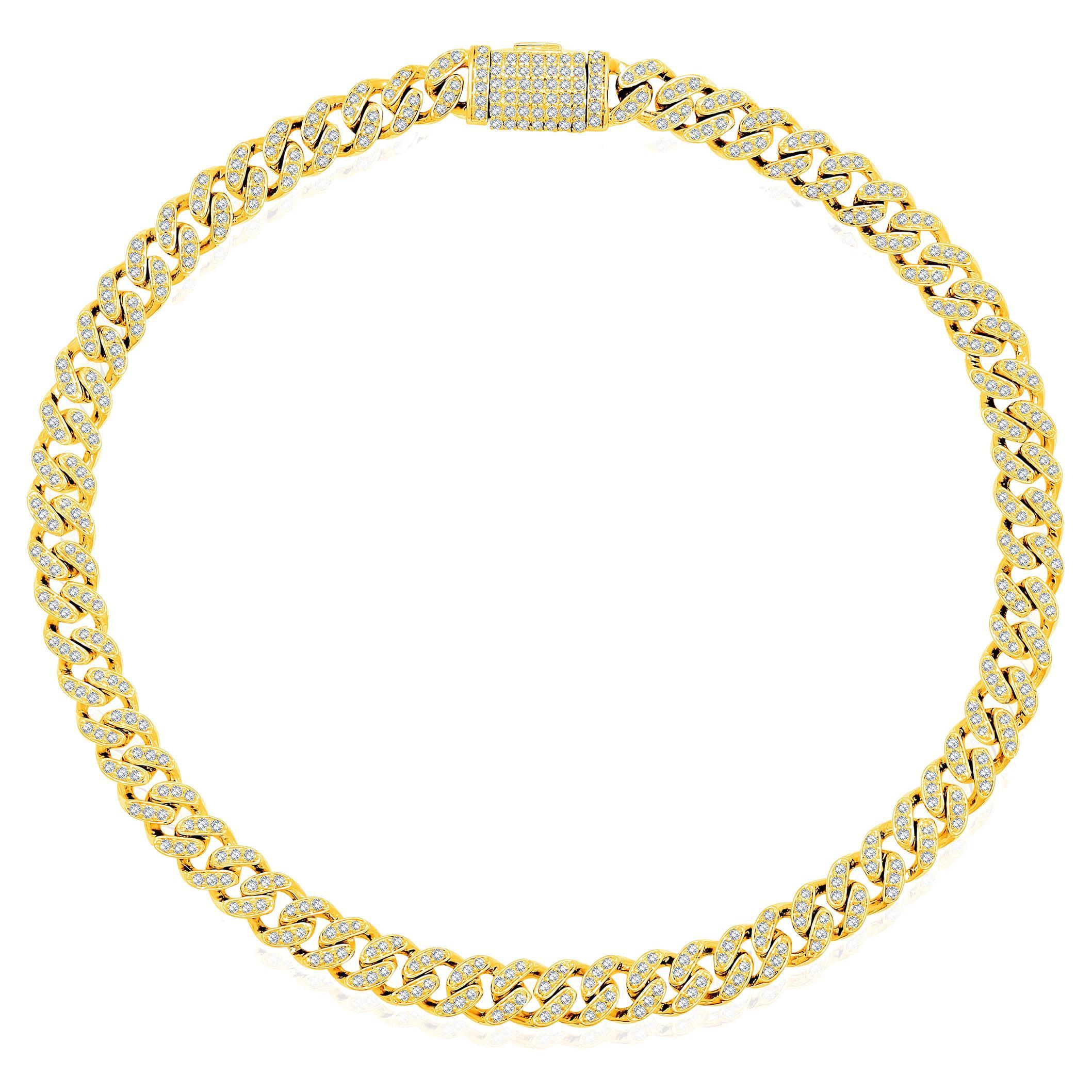 Bracelet jaune à maillons cubains en or 10 carats certifié avec diamants naturels de 0,8 carat en vente