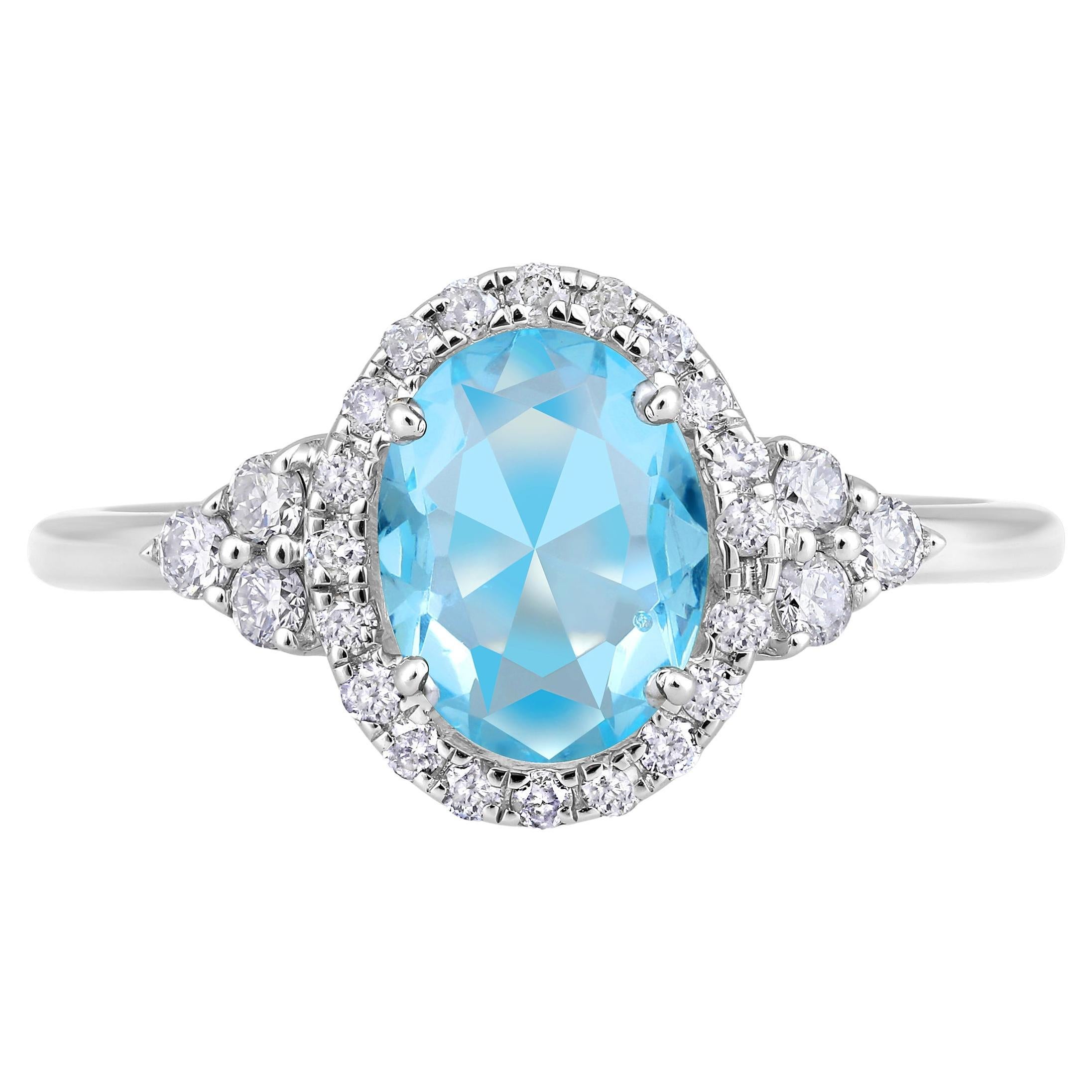 Certified 10k Gold 1.2ct Natural Diamond W/ Lab Aquamarine March Oval Halo Ring