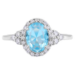 Bague halo ovale March en or 10 carats certifiée, diamant naturel 1,2 carat avec aigue-marine de laboratoire