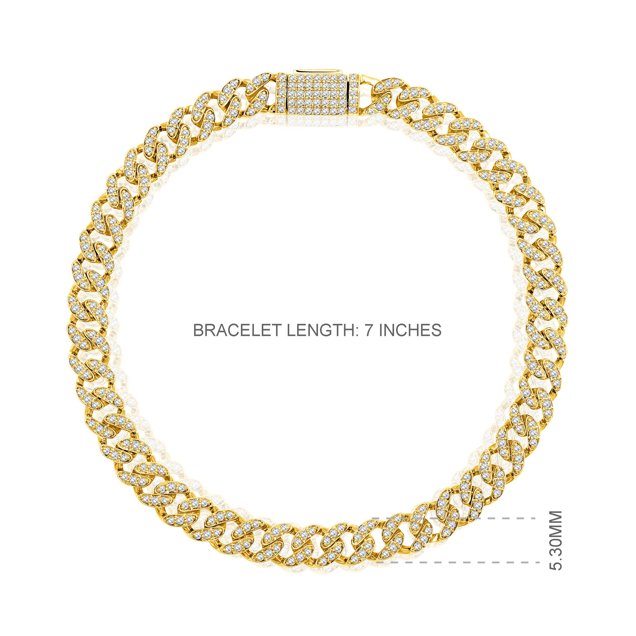 Taille brillant Bracelet à maillons cubains en or 10 carats et diamants naturels certifiés 1,34 carat de 5,3 mm en vente