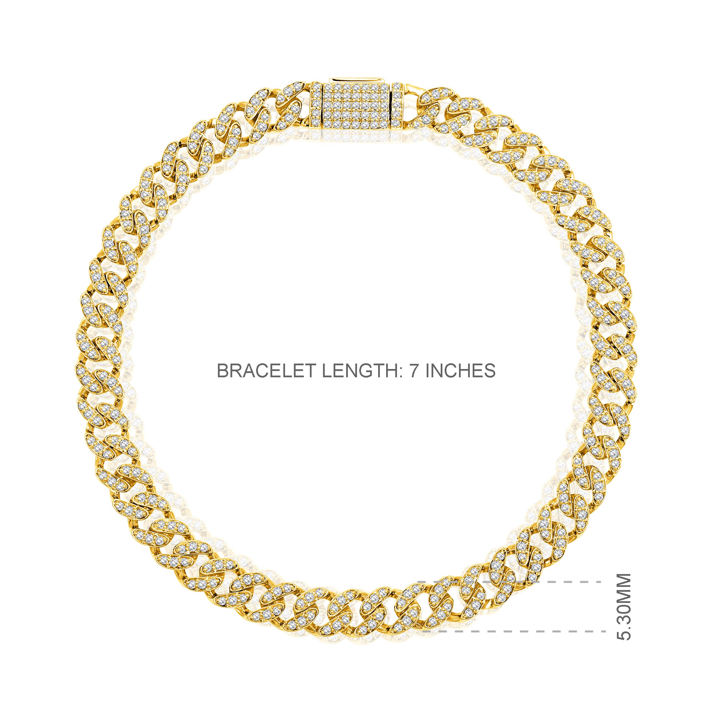 Brilliant Cut Certified 10k Gold 1.34 Carat Natural Diamond Cuban Link Chain Yellow Bracelet For Sale