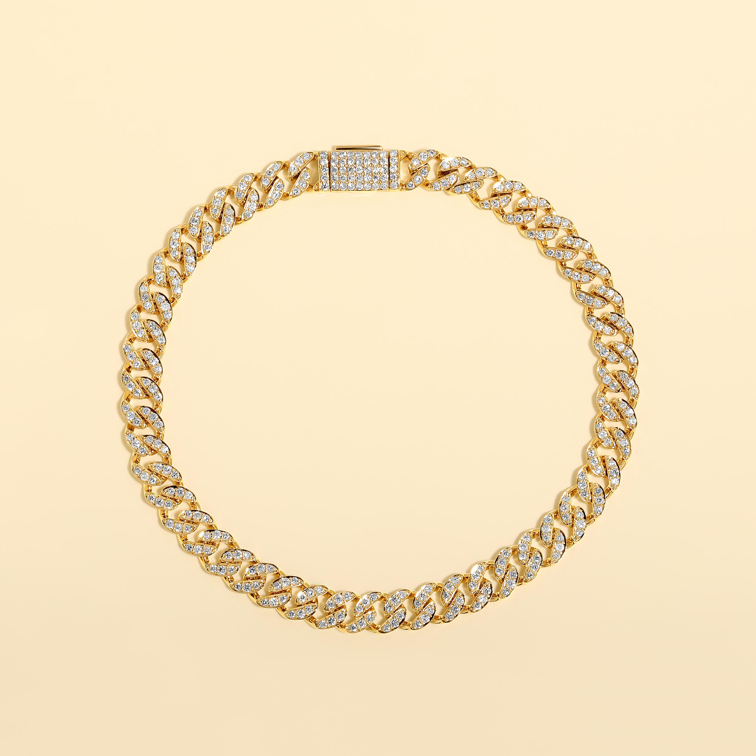 Certified 10k Gold 1.34 Carat Natural Diamond Cuban Link Chain Yellow Bracelet In New Condition For Sale In Los Angeles, CA