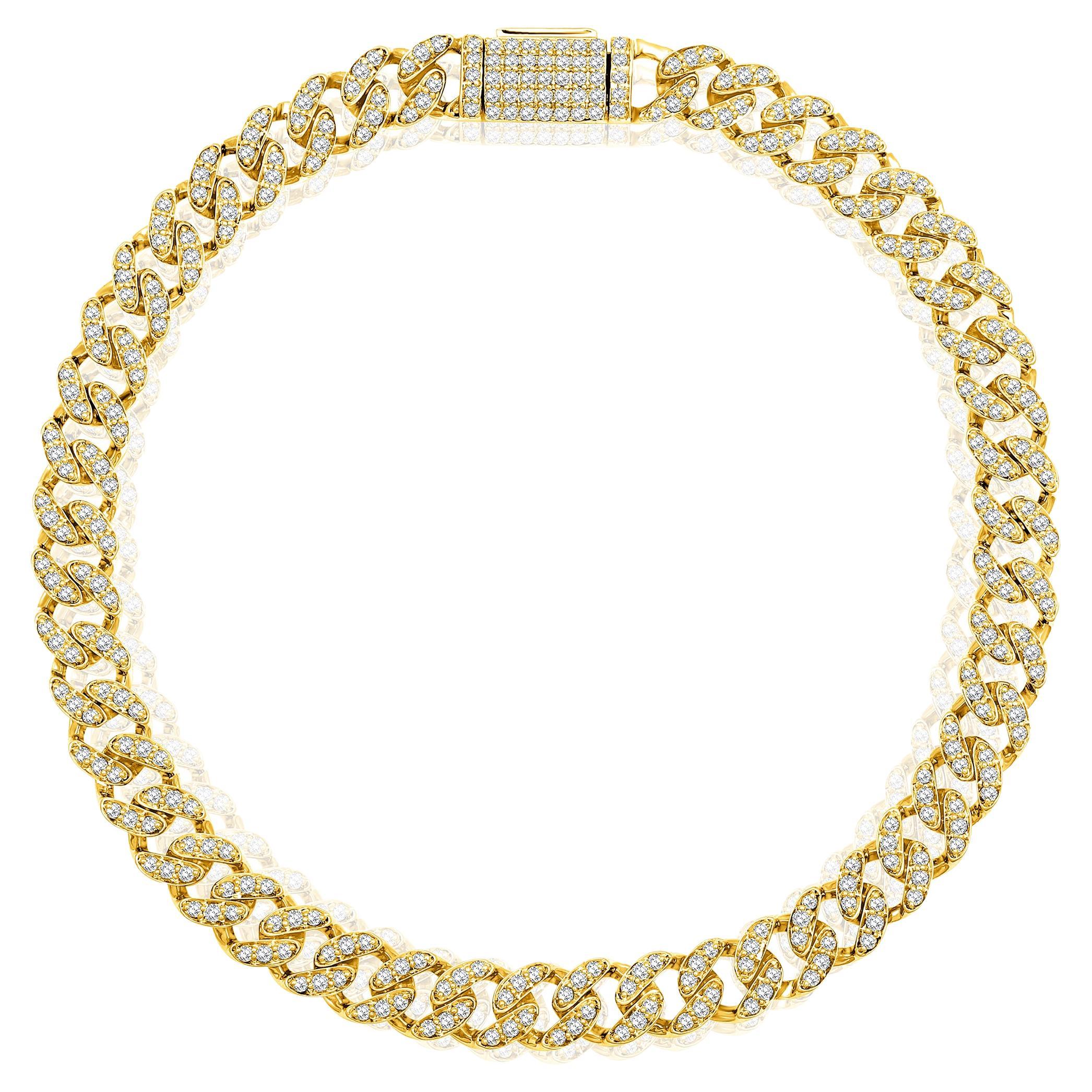 Certified 10k Gold 1.34 Carat Natural Diamond Cuban Link Chain Yellow Bracelet For Sale