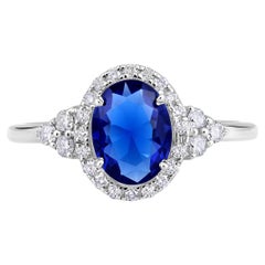 Certified 10k Gold 1.34 Carat Natural Diamond W/ Lab Sapphire Oval Halo Ring