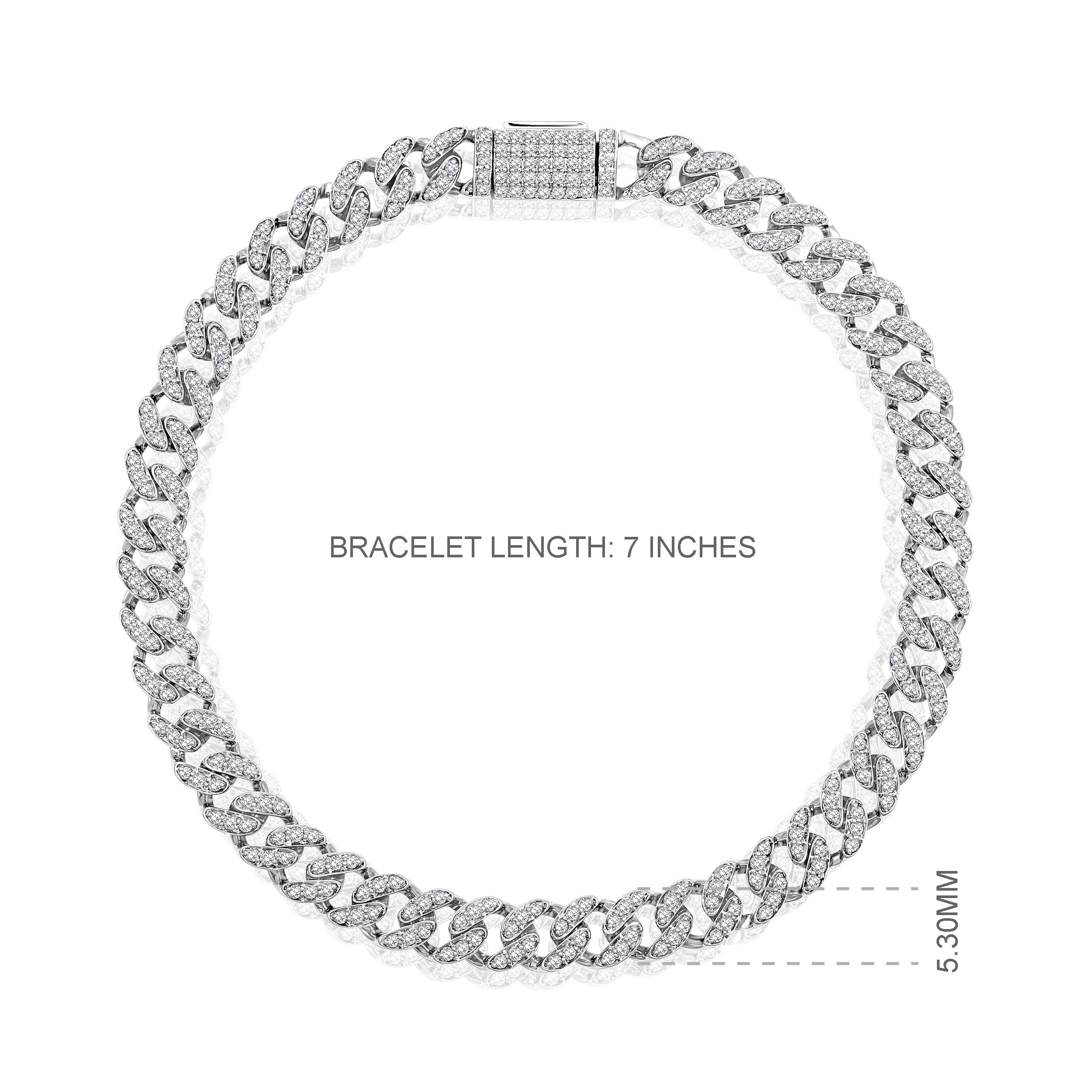 Taille brillant Bracelet à maillons blancs en or 10 carats avec diamants naturels certifiés 1,3 carat et chaîne cubaine de 5,3 mm en vente