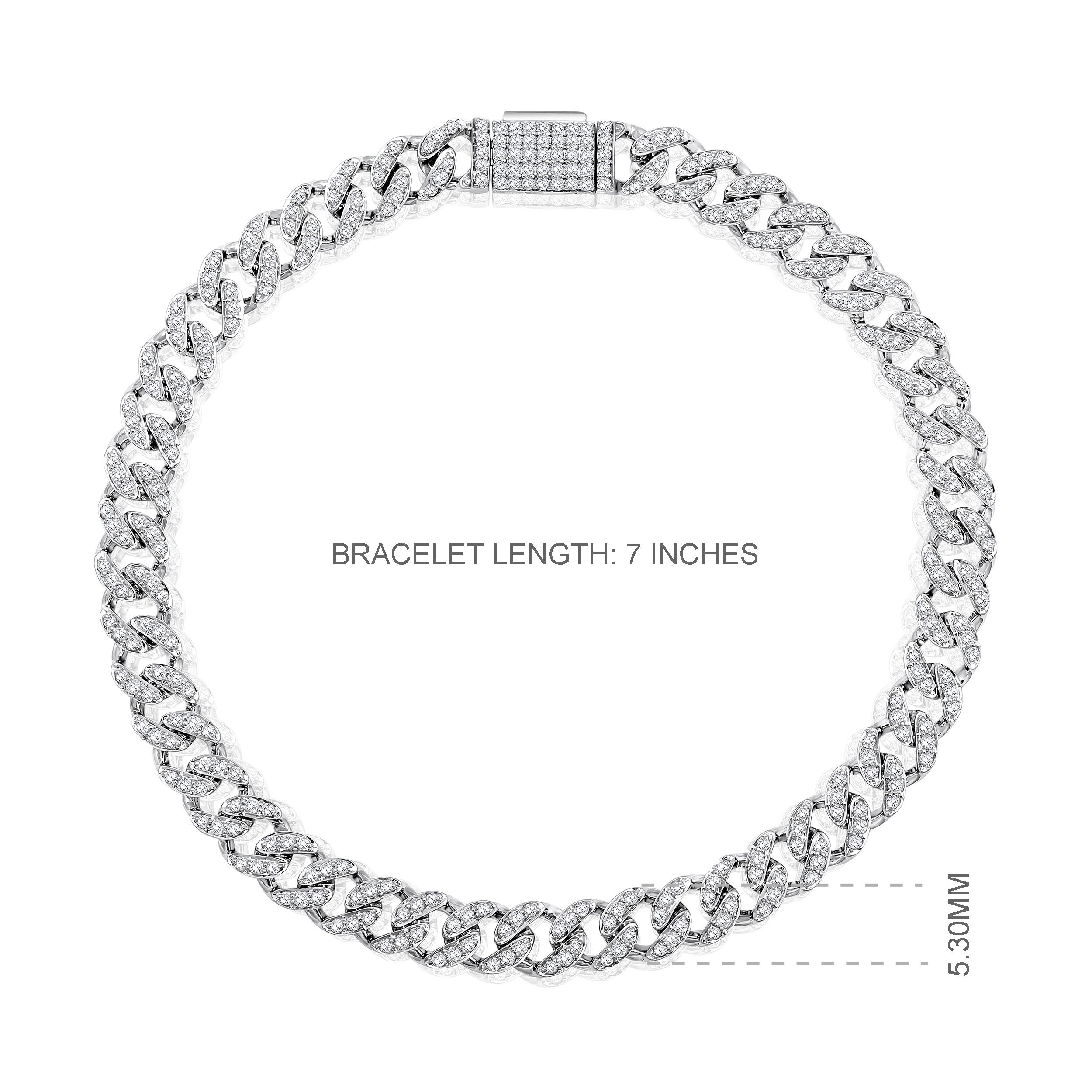 Taille brillant Bracelet à maillons blancs en or 10 carats avec diamants naturels certifiés 1,3 carat et chaîne cubaine de 5,3 mm en vente