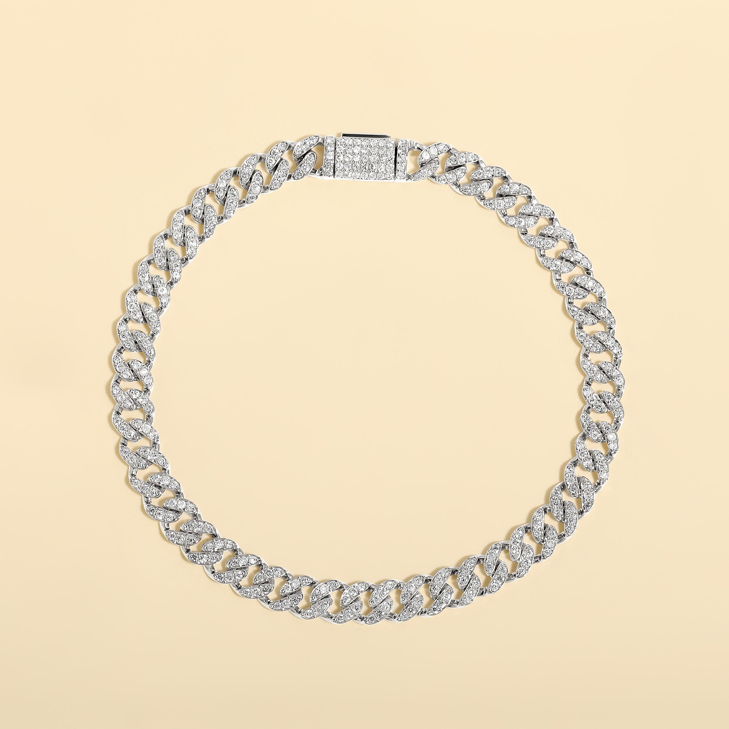 Certified 10k Gold 1.3 Carat Natural Diamond Cuban Link Chain White Bracelet In New Condition For Sale In Los Angeles, CA