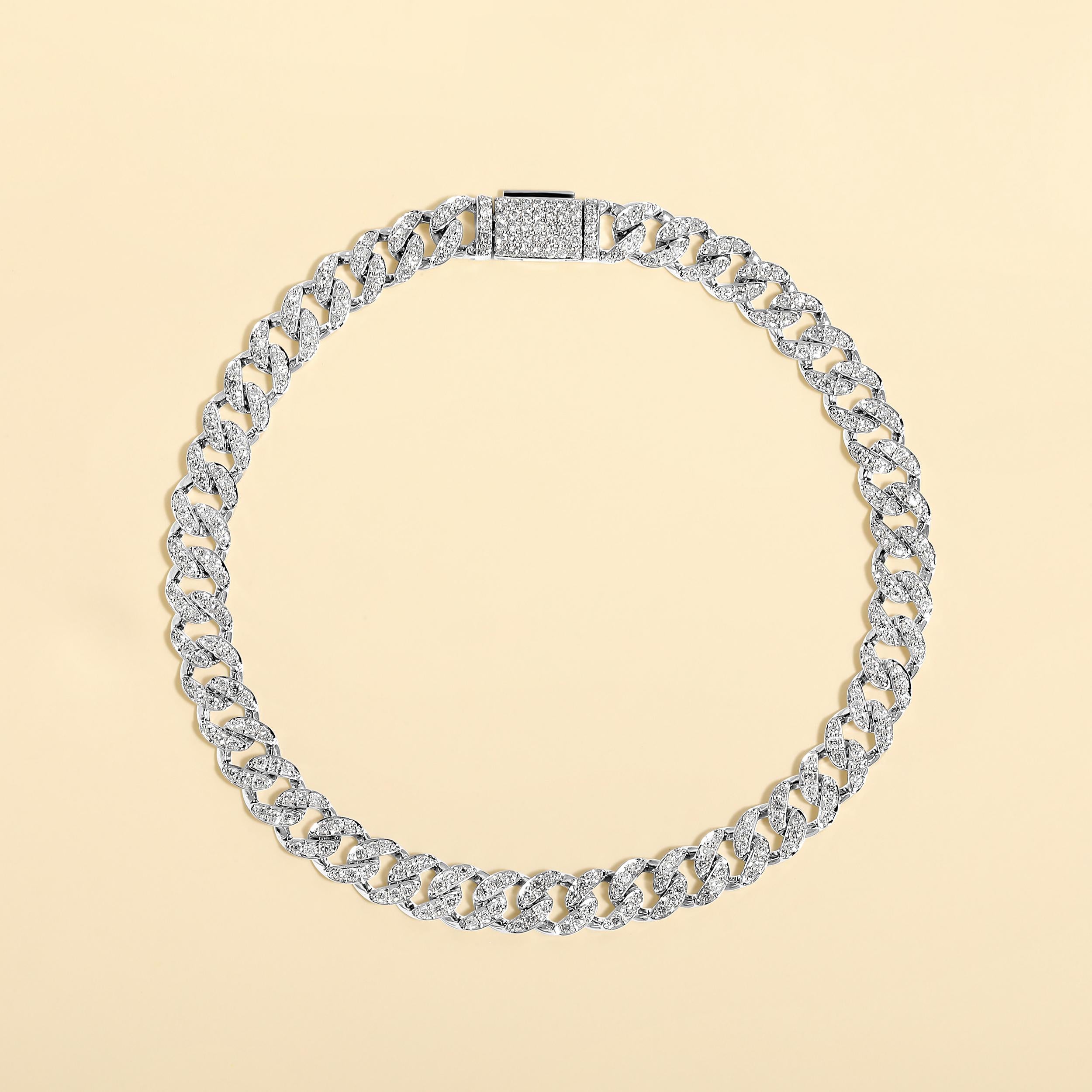 Certified 10k Gold 1.3 Carat Natural Diamond Cuban Link Chain White Bracelet In New Condition For Sale In Los Angeles, CA