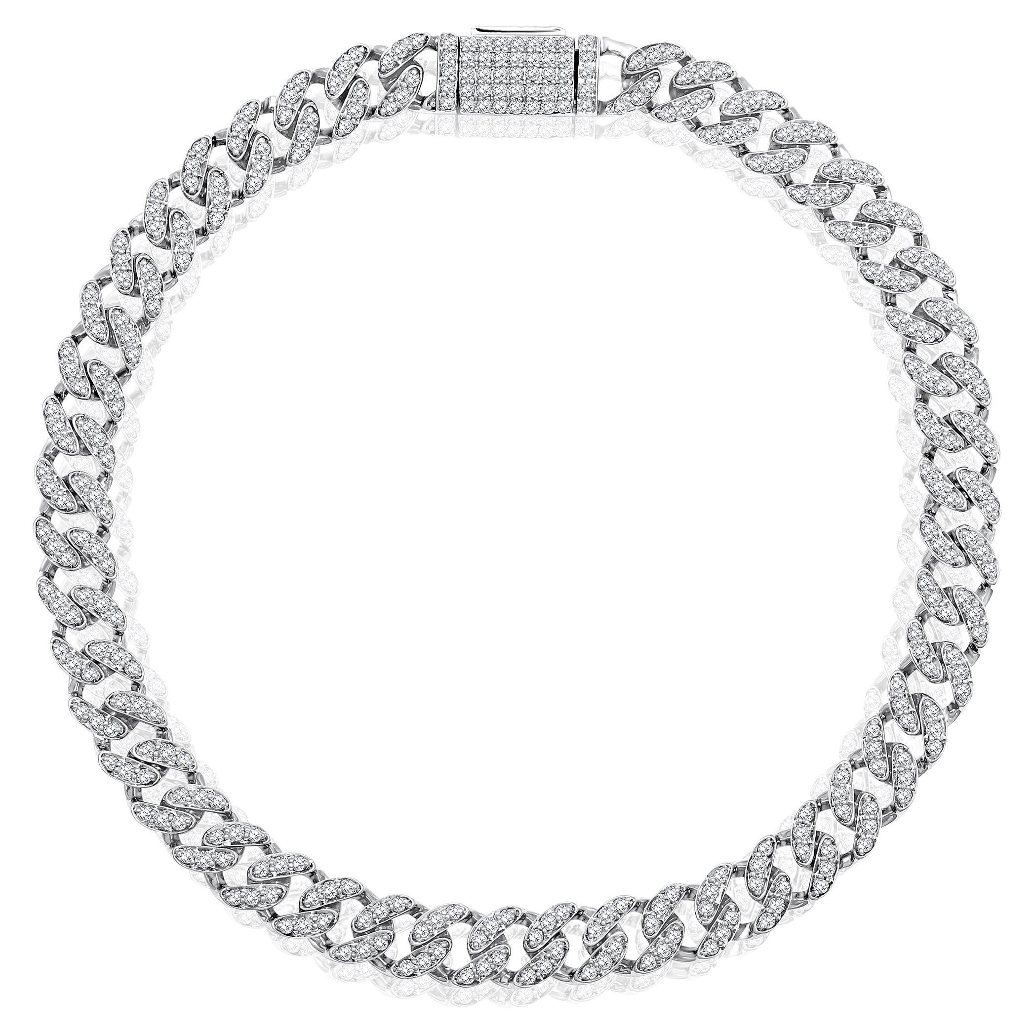 Bracelet à maillons blancs en or 10 carats avec diamants naturels certifiés 1,3 carat et chaîne cubaine de 5,3 mm en vente