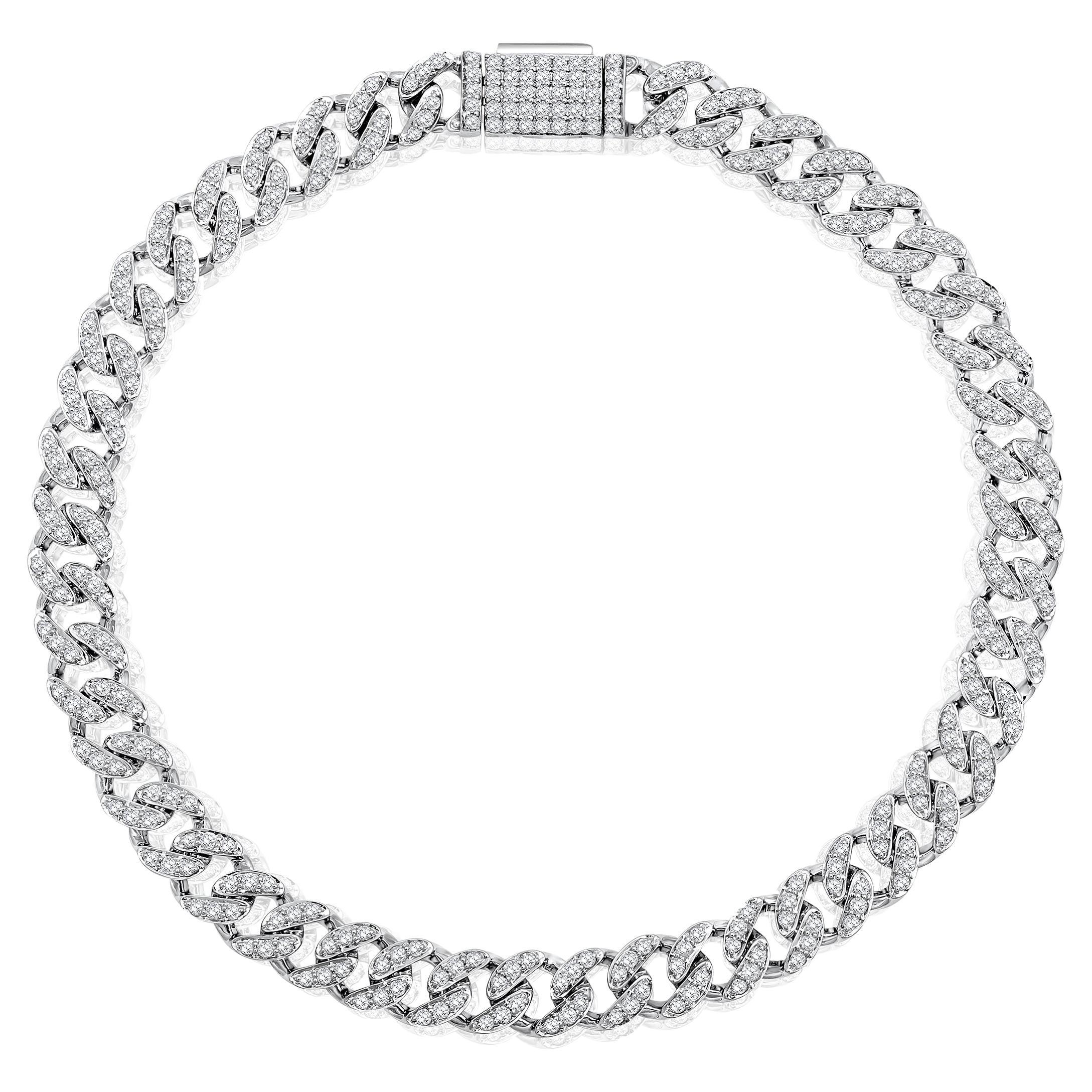 Bracelet à maillons blancs en or 10 carats avec diamants naturels certifiés 1,3 carat et chaîne cubaine de 5,3 mm