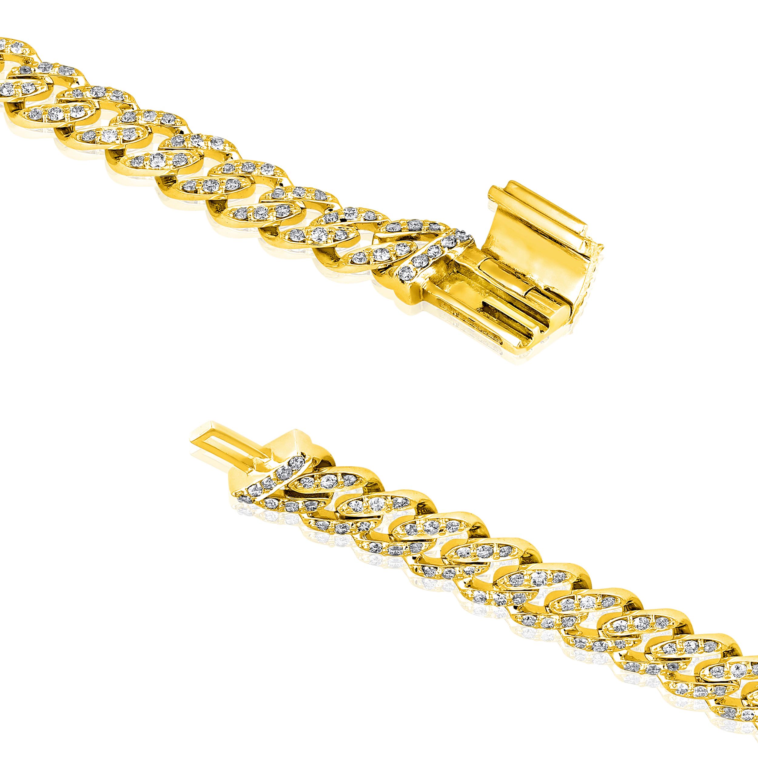 Crafted in 7.39 grams of 10K Yellow Gold, the bracelet contains 327 stones of Round Diamonds with a total of 1.33 carat in F-G color and I1-I2 carat. The bracelet length is 7 inches.

CONTEMPORARY AND TIMELESS ESSENCE: Crafted in 14-karat/18-karat