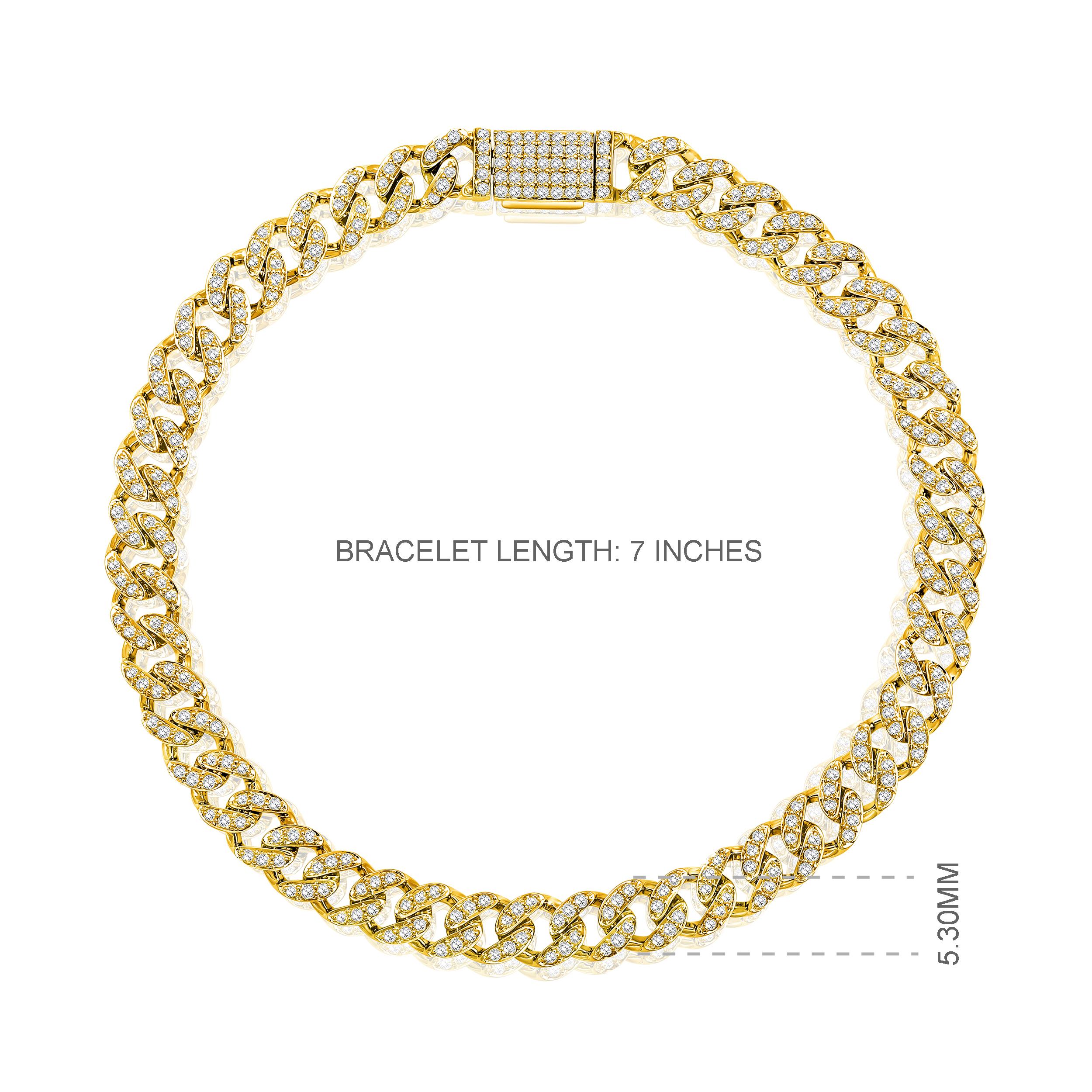 Taille brillant Bracelet en or 10K certifié 1.3ct Natural Diamond 5.3mm Cuban Link Chain Yellow Bracelet en vente
