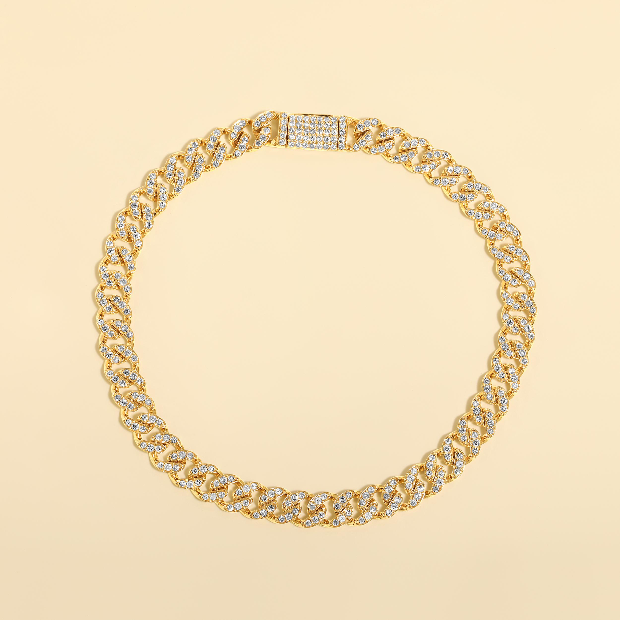 Certified 10k Gold 1.3 Carat Natural Diamond Cuban Link Chain Yellow Bracelet In New Condition For Sale In Los Angeles, CA
