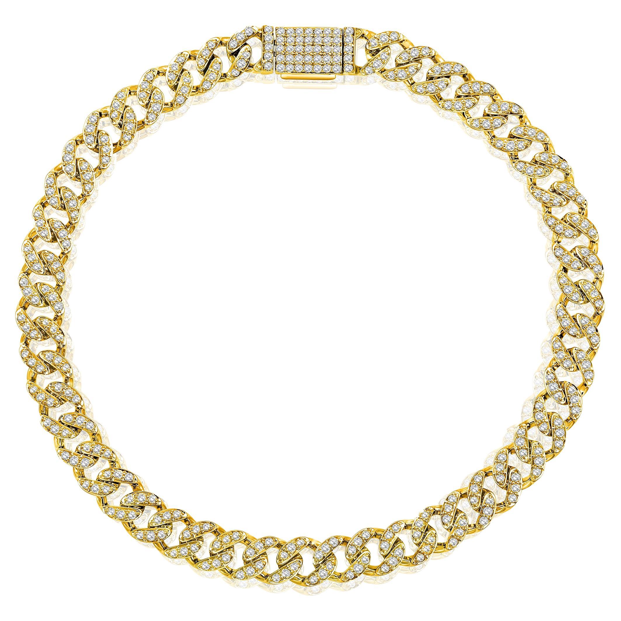 Bracelet en or 10K certifié 1.3ct Natural Diamond 5.3mm Cuban Link Chain Yellow Bracelet en vente