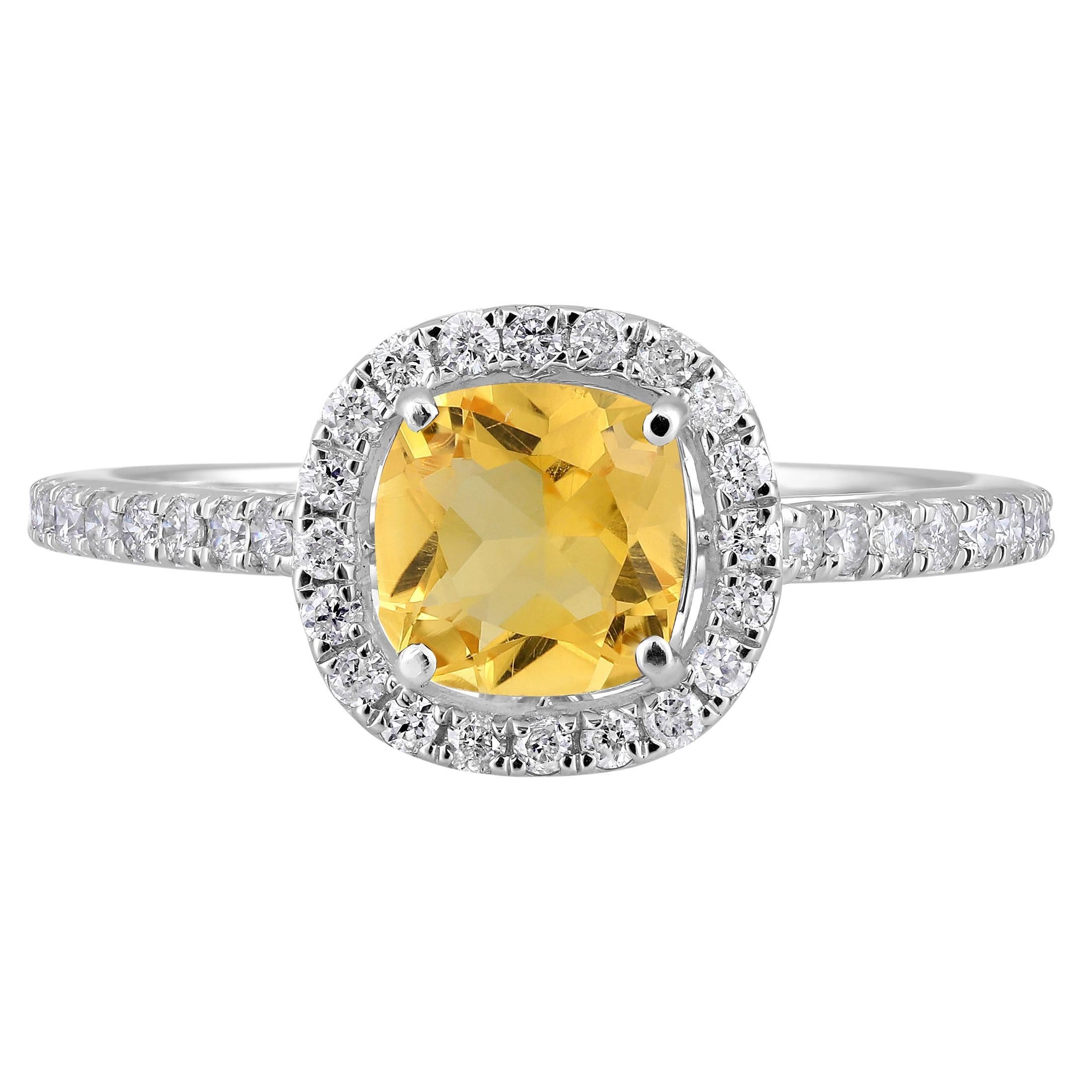 Certified 10k Gold 1.3ct Natural Diamond W/ Lab Citrine November Cushion Ring For Sale