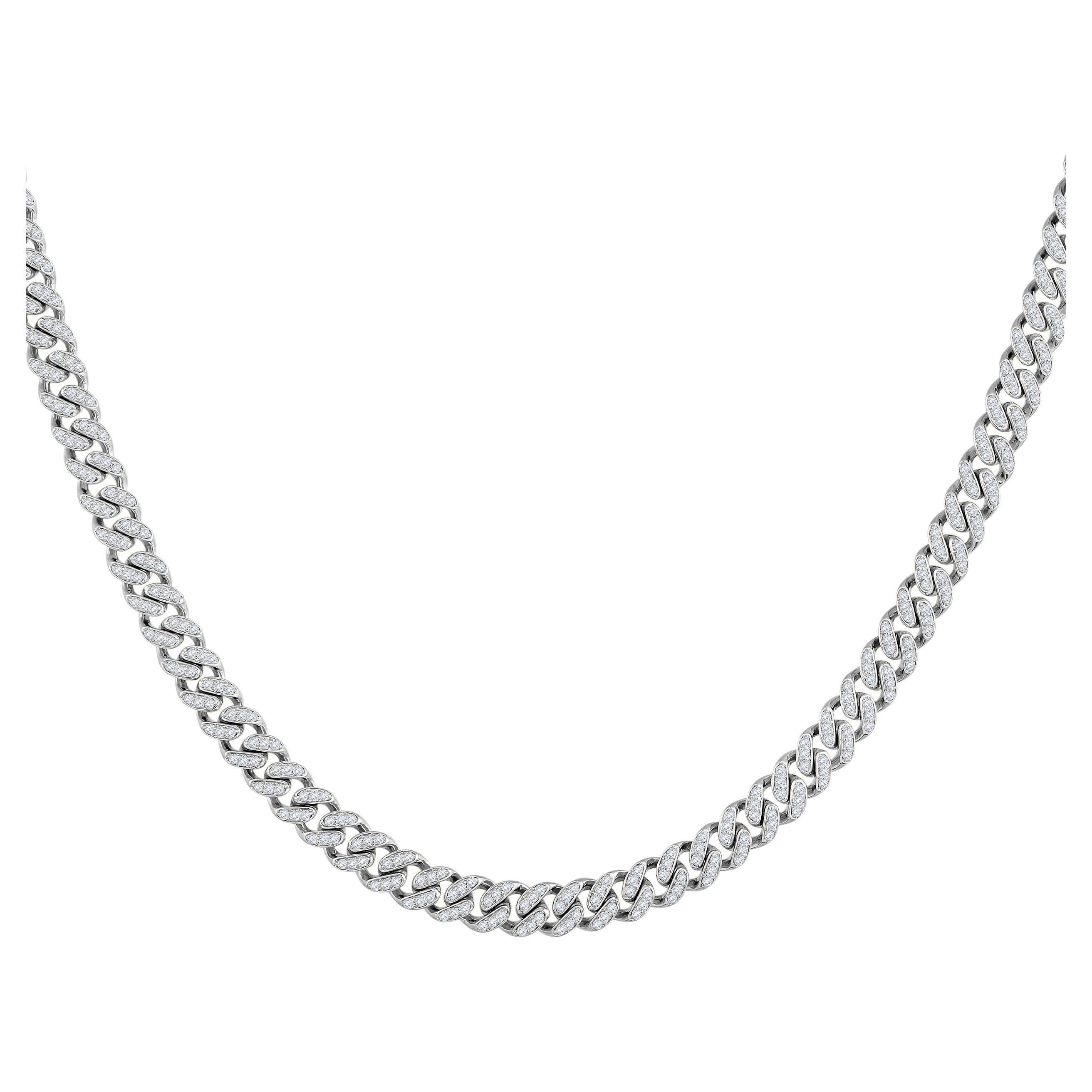 Certified 10k Gold 1.8 Carat Natural Diamond Cuban Chain Link White Necklace For Sale
