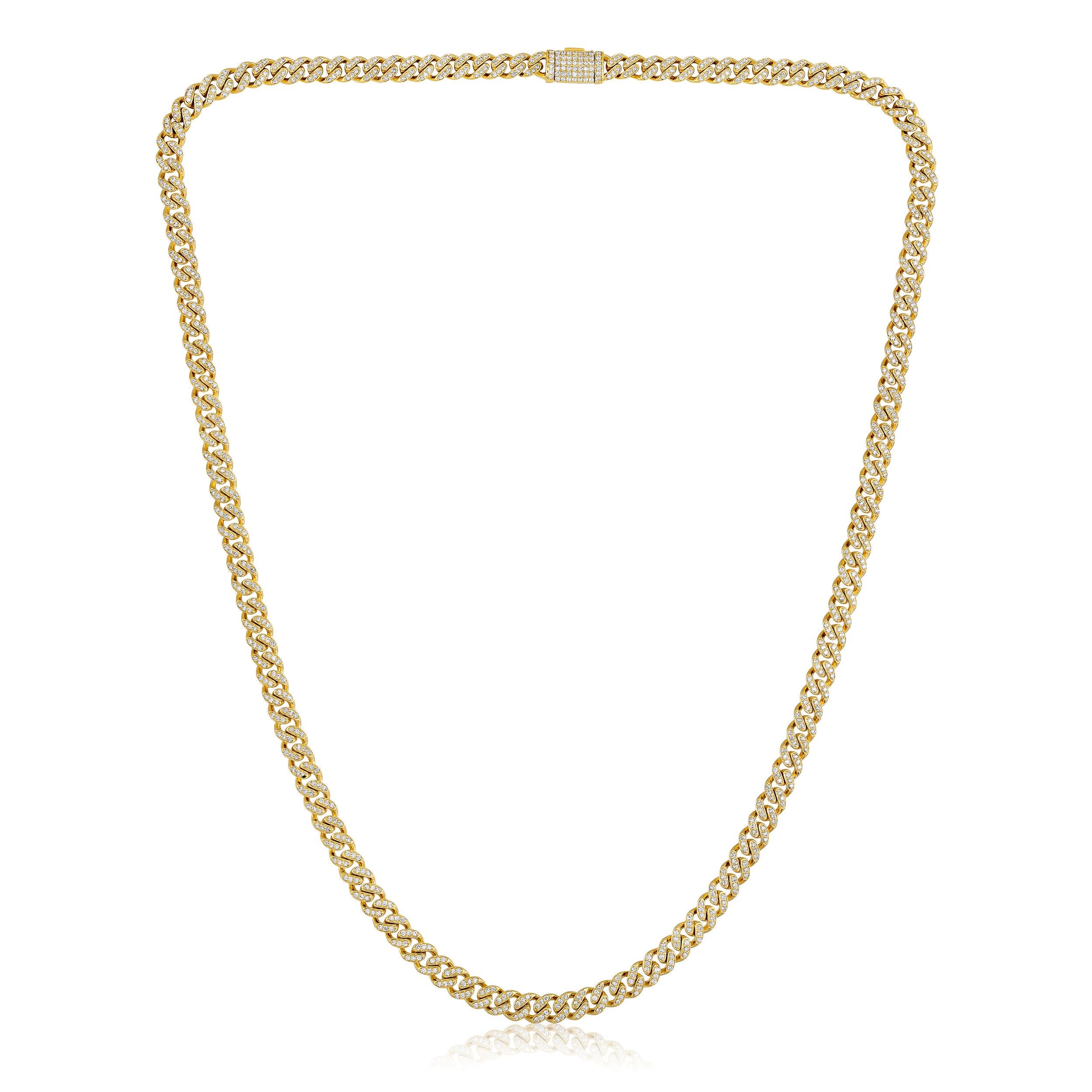 Crafted in 12.29 grams of 10K Yellow Gold, the necklace contains 930 stones of Round Diamonds with a total of 1.76 carat in F-G color and I1-I2 carat. The necklace length is 16 inches.

CONTEMPORARY AND TIMELESS ESSENCE: Crafted in 14-karat/18-karat