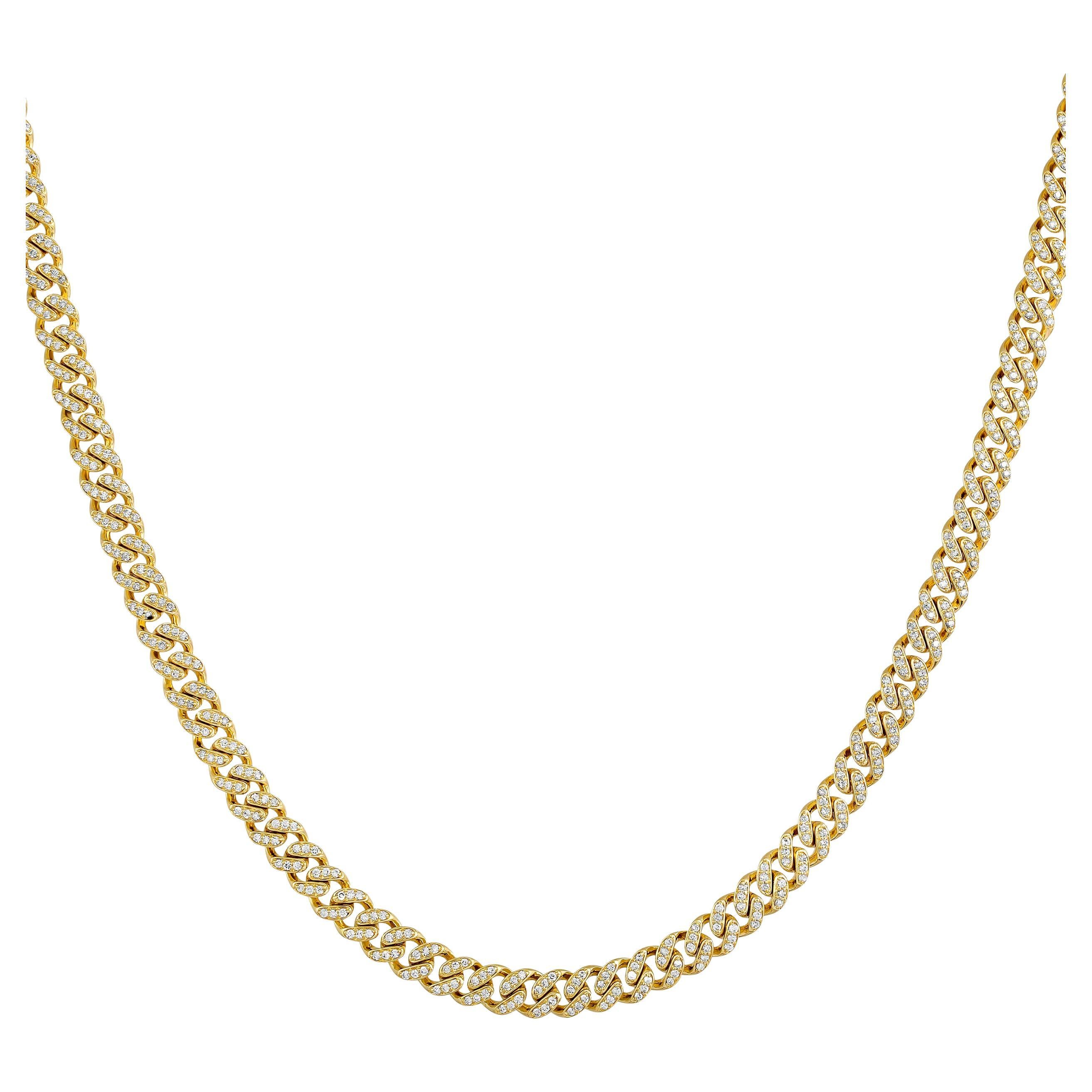 Certified 10k Gold 1.8 Carat Natural Diamond Cuban Chain Link Yellow Necklace For Sale