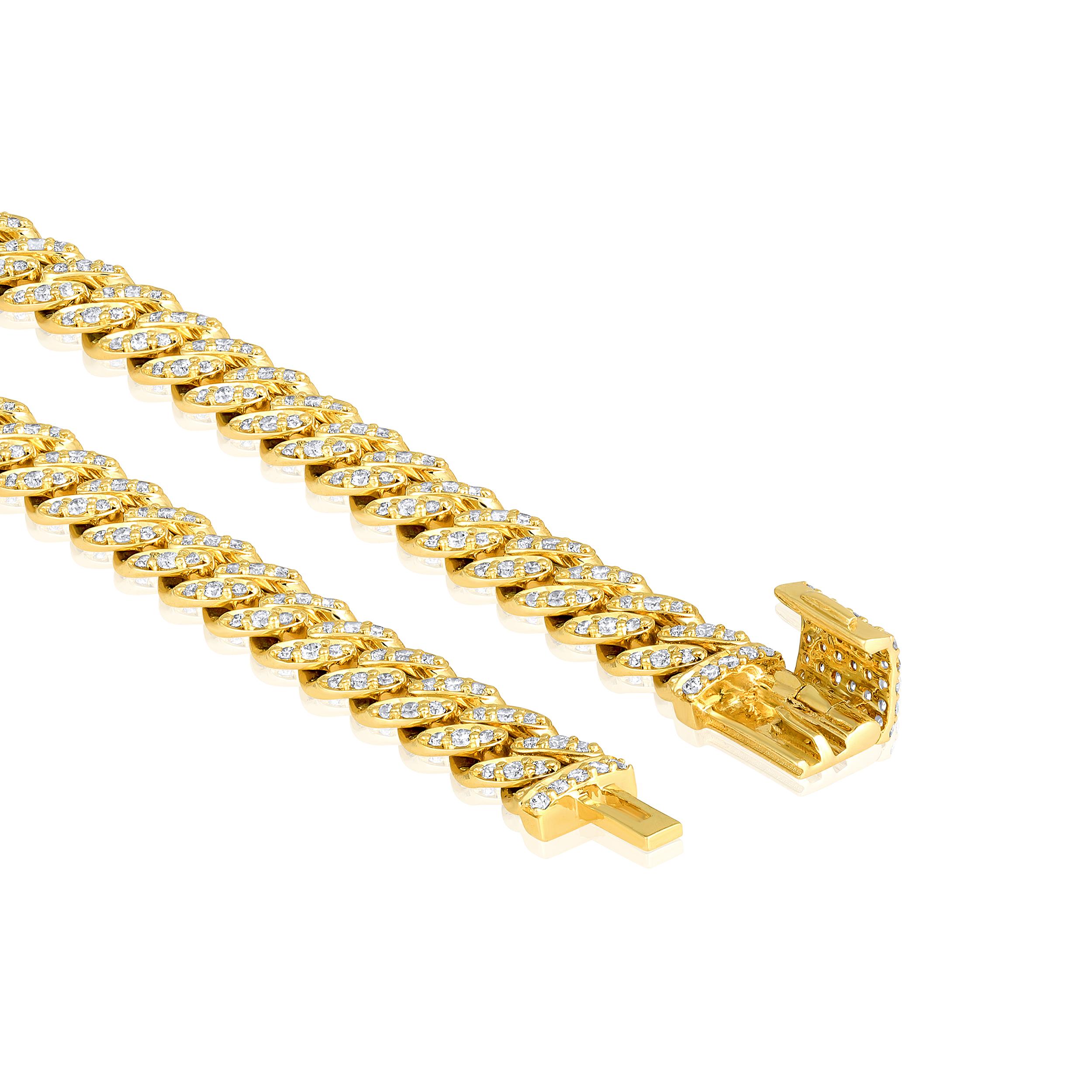 Contemporary Certified 10K Gold 2.34ct Natural Diamond F-I1 7mm Cuban Link Chain Bracelet For Sale