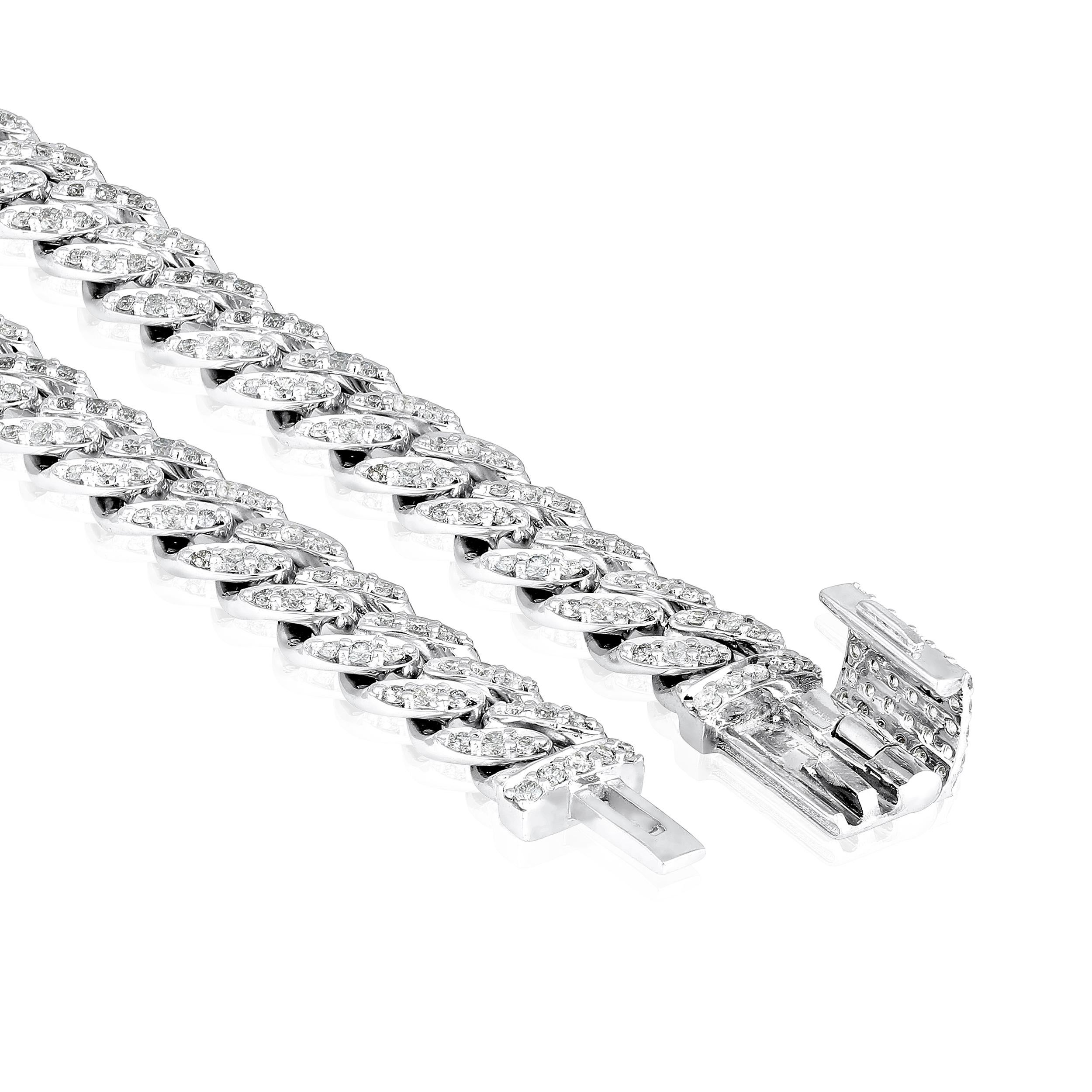 Contemporain Bracelet à maillons cubains de 7 mm en or 10 carats avec diamants naturels 2,4 carats F-I1 certifiés en vente