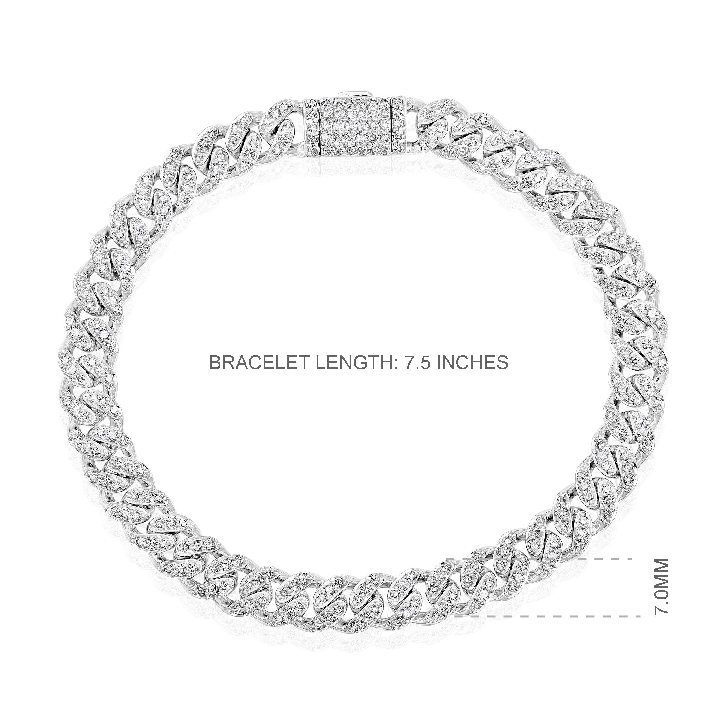 Taille brillant Bracelet à maillons cubains de 7 mm en or 10 carats avec diamants naturels 2,4 carats F-I1 certifiés en vente