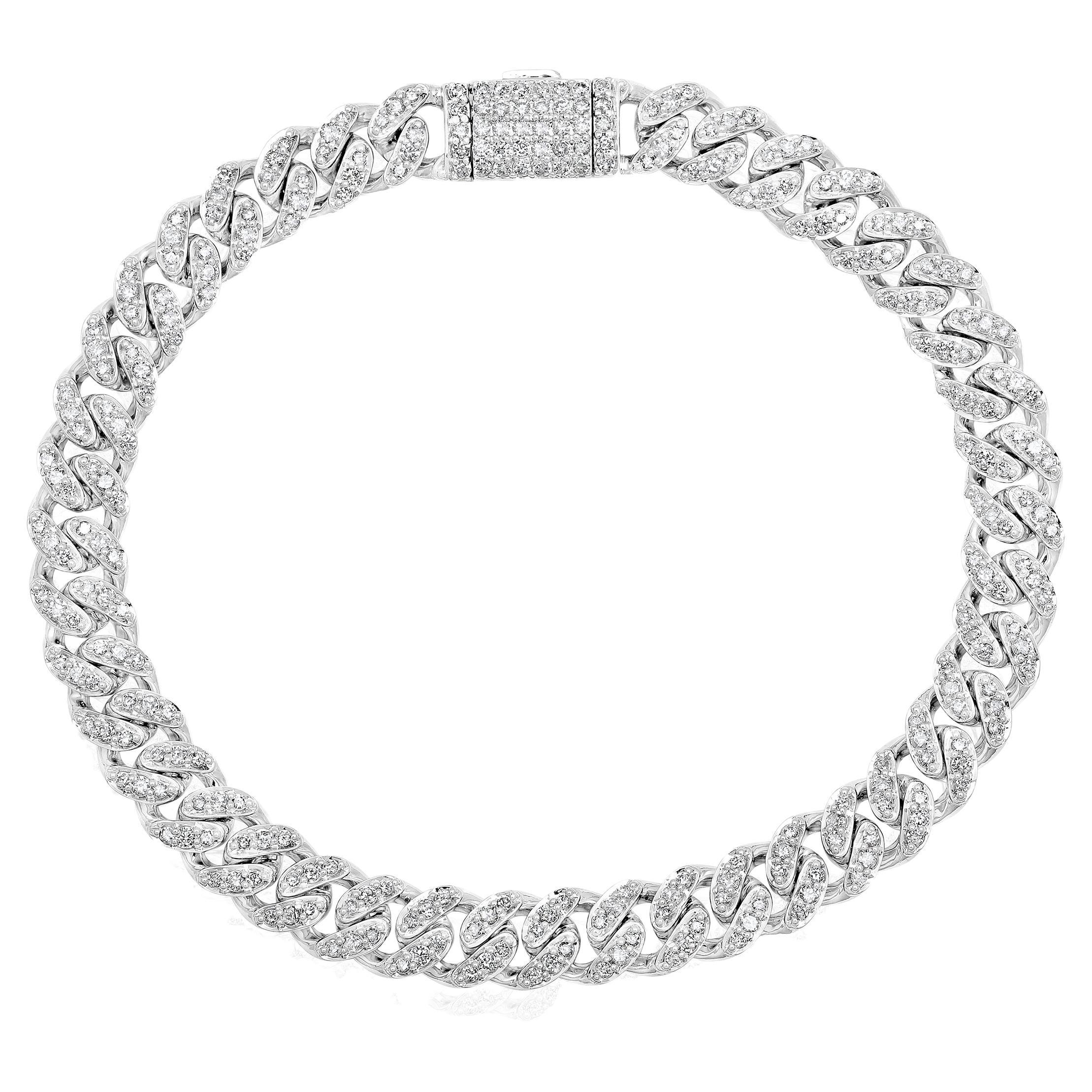 Bracelet à maillons cubains de 7 mm en or 10 carats avec diamants naturels 2,4 carats F-I1 certifiés en vente