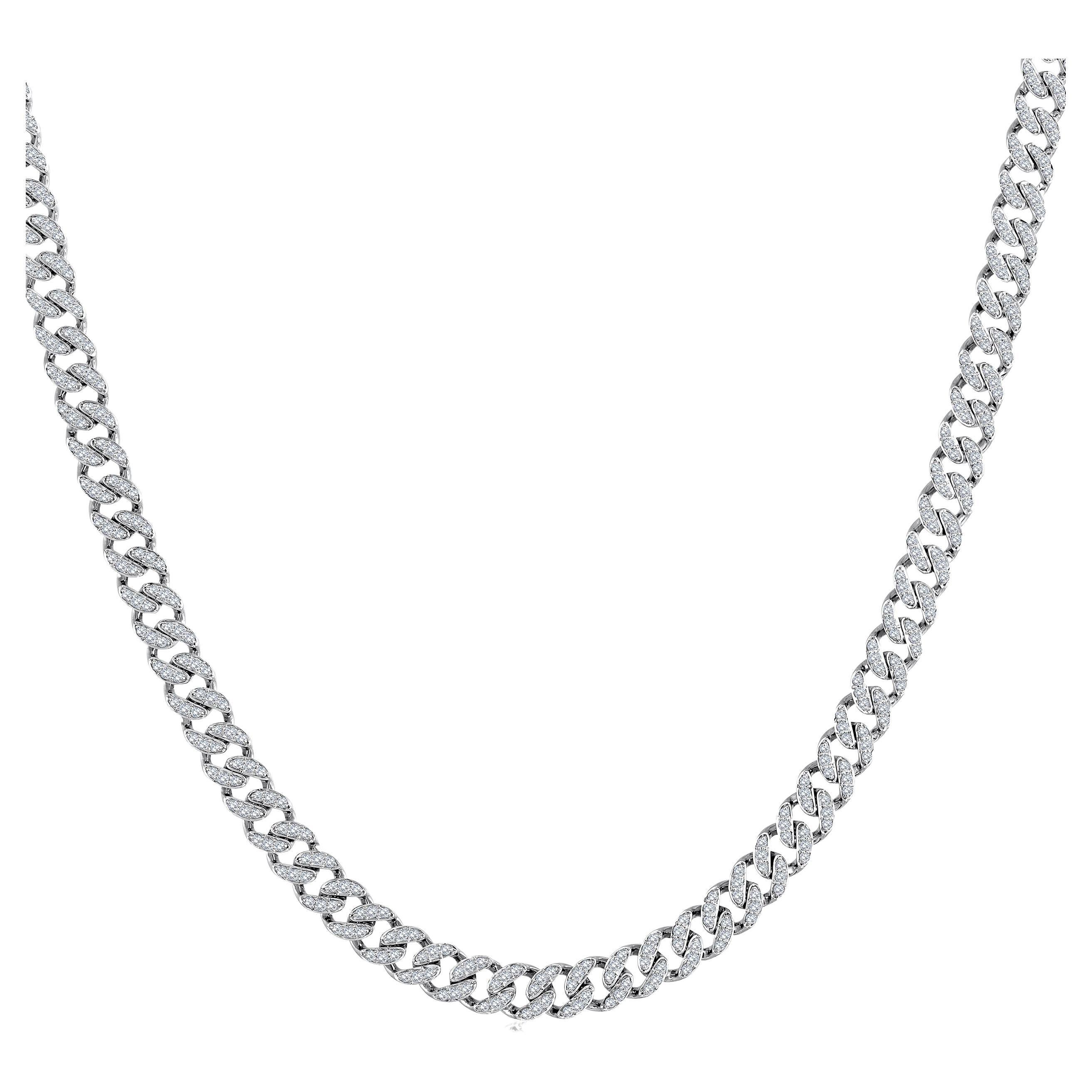 Certified 10k Gold 3 Carat Natural Diamond Cuban Chain Link White Necklace For Sale