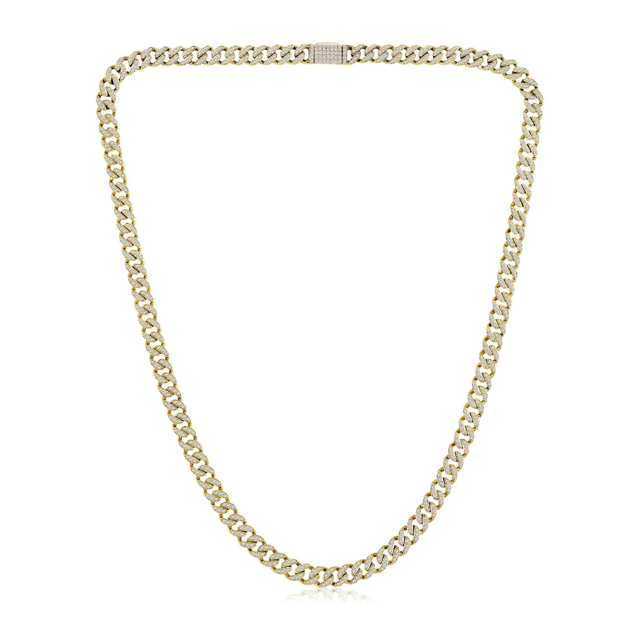 Crafted in 16.5 grams of 10K Yellow Gold, the necklace contains 732 stones of Round Diamonds with a total of 2.97 carat in F-G color and I1-I2 carat. The necklace length is 16 inches.

This jewelry piece will be expertly crafted by our skilled
