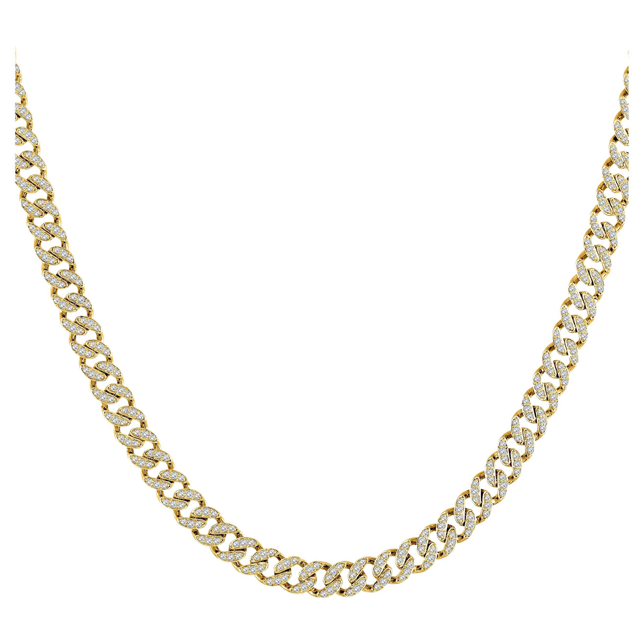 Certified 10k Gold 3 Carat Natural Diamond Cuban Chain Link Yellow Necklace For Sale