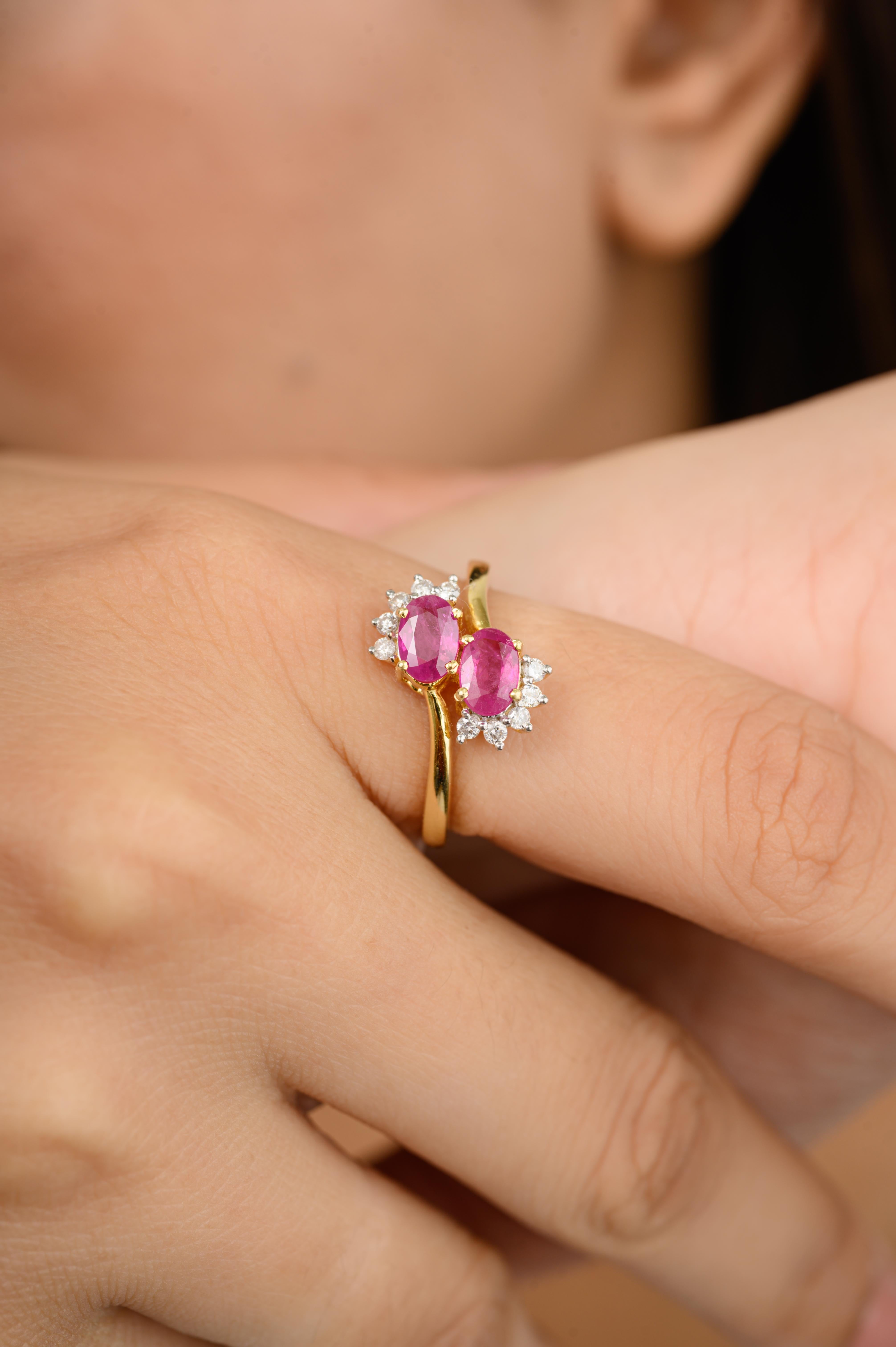 En vente :  Bague de mariage en or jaune massif 14 carats avec rubis certifié 1,1 carat poids total et diamants 10