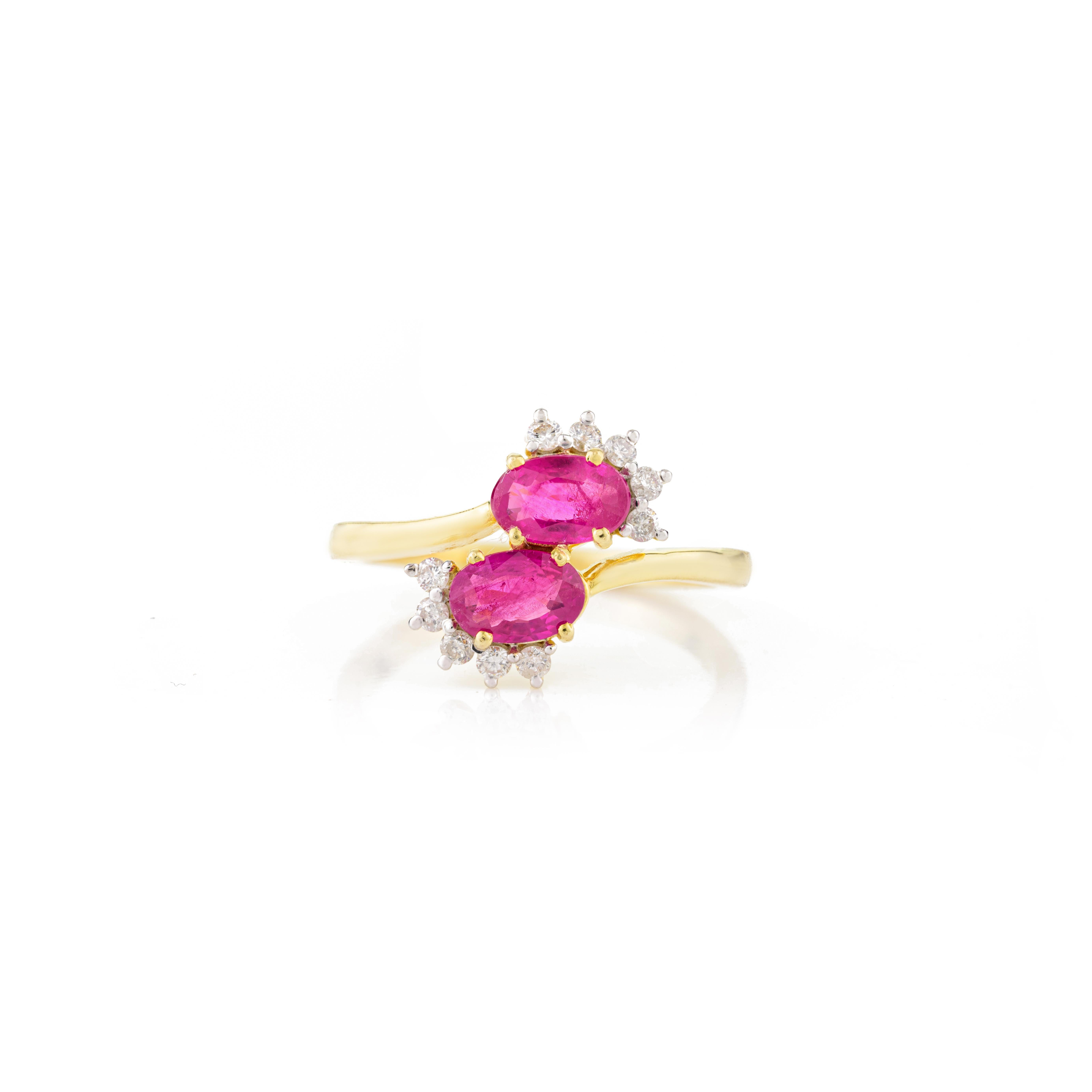 En vente :  Bague de mariage en or jaune massif 14 carats avec rubis certifié 1,1 carat poids total et diamants 11