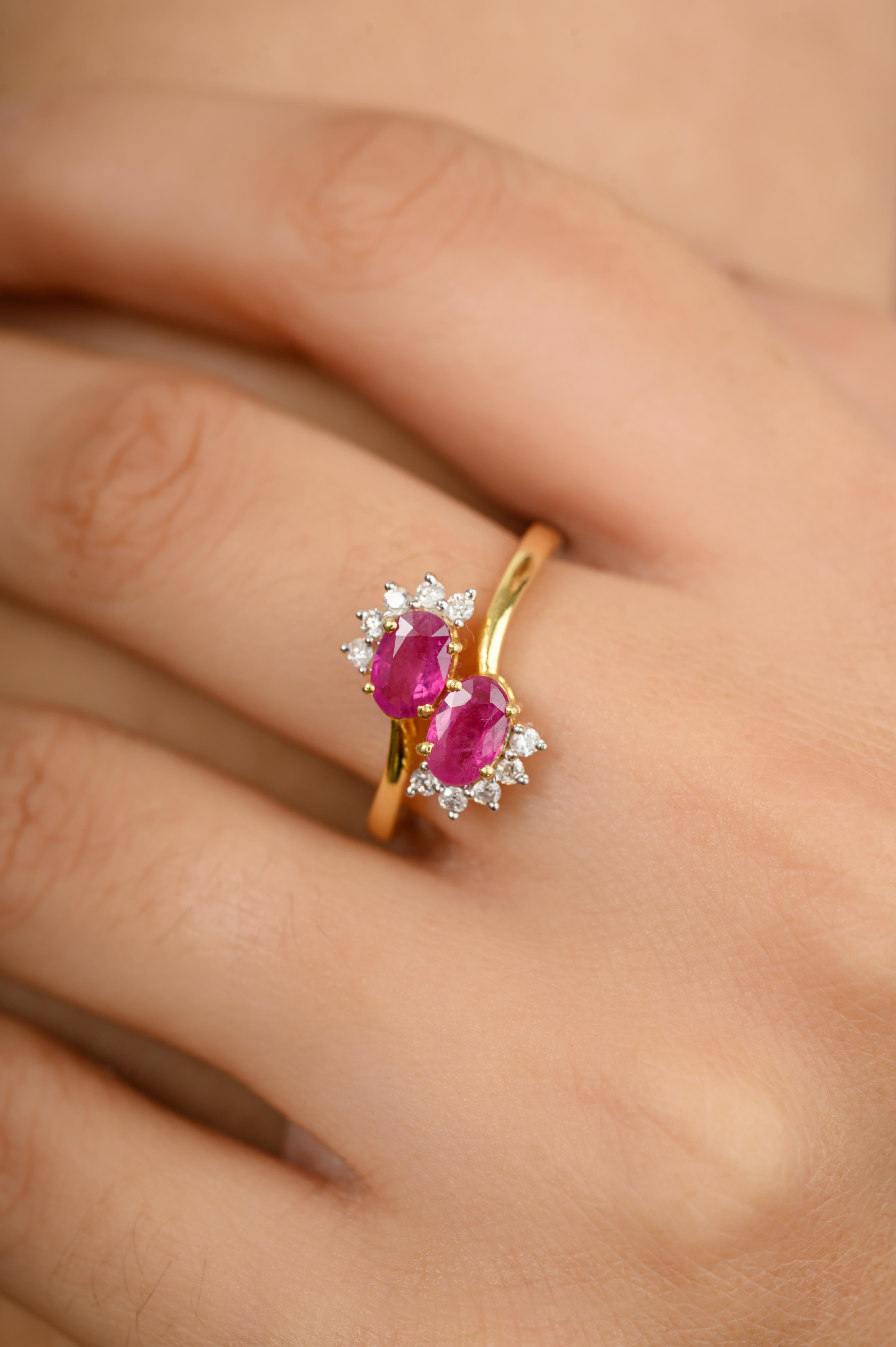 En vente :  Bague de mariage en or jaune massif 14 carats avec rubis certifié 1,1 carat poids total et diamants 4