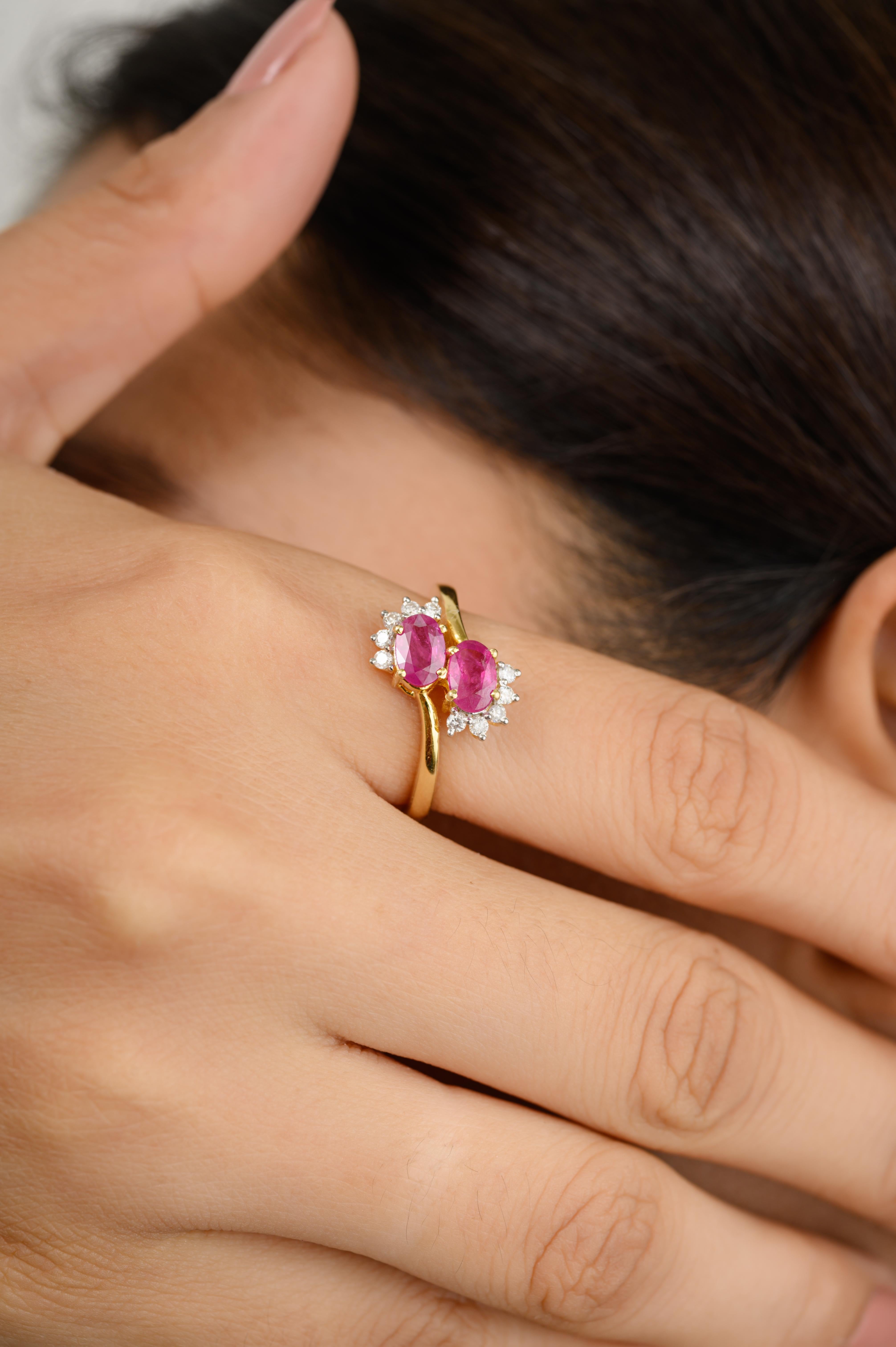 En vente :  Bague de mariage en or jaune massif 14 carats avec rubis certifié 1,1 carat poids total et diamants 8