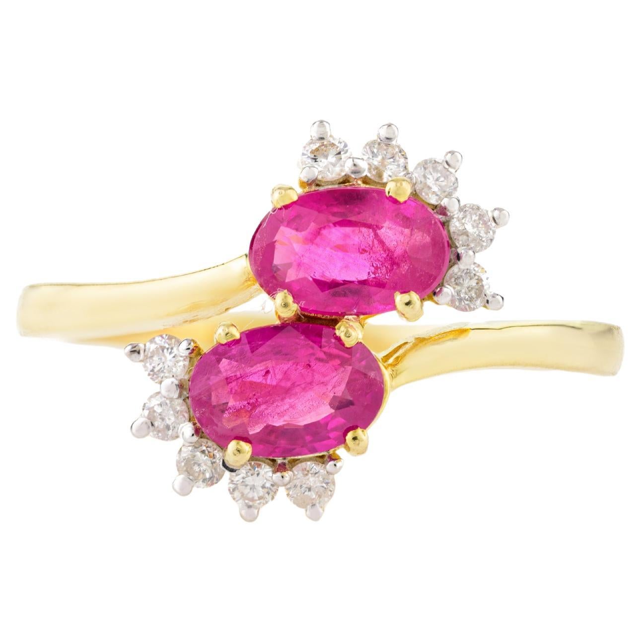 Alianza de Rubí certificado de 1,1 CTW con diamantes en oro amarillo macizo de 14k