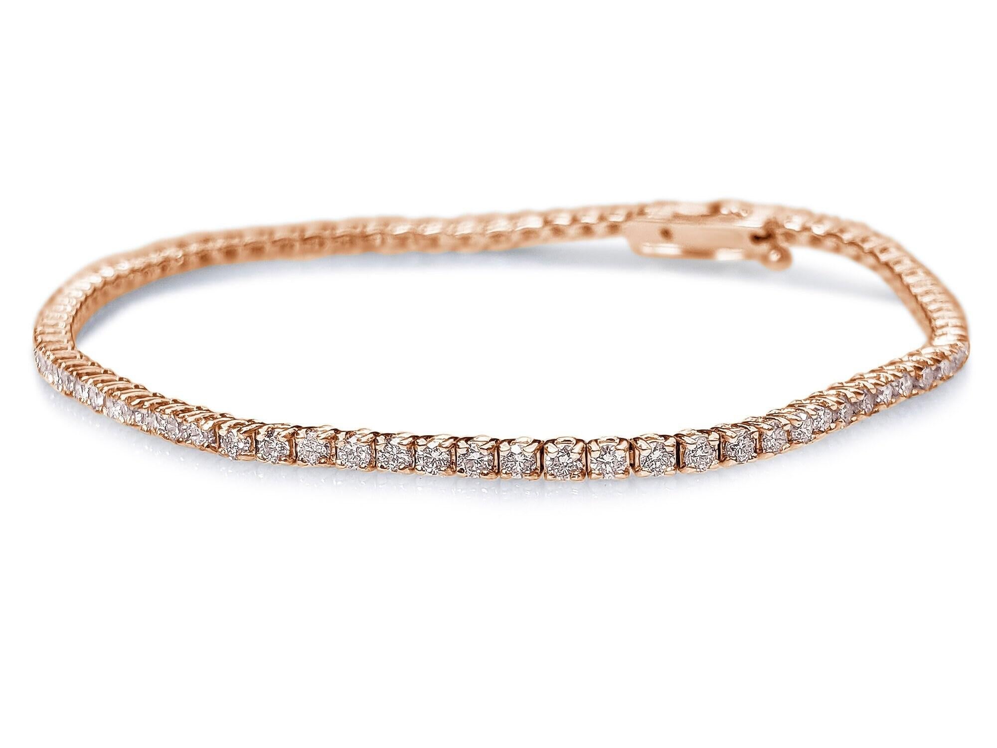 14k rose gold vs mix pink diamond tennis bracelet
Certificate # J3210491121

Gemstone: Natural Diamond
Shape: Round Brilliant
Carat weight: 1.10 Ct (105 stones)
Color Grade: Mix Pink
Clarity: VS2-I2

Total weight: 4.91 grams

Length - 7 Inch / 18 cm.