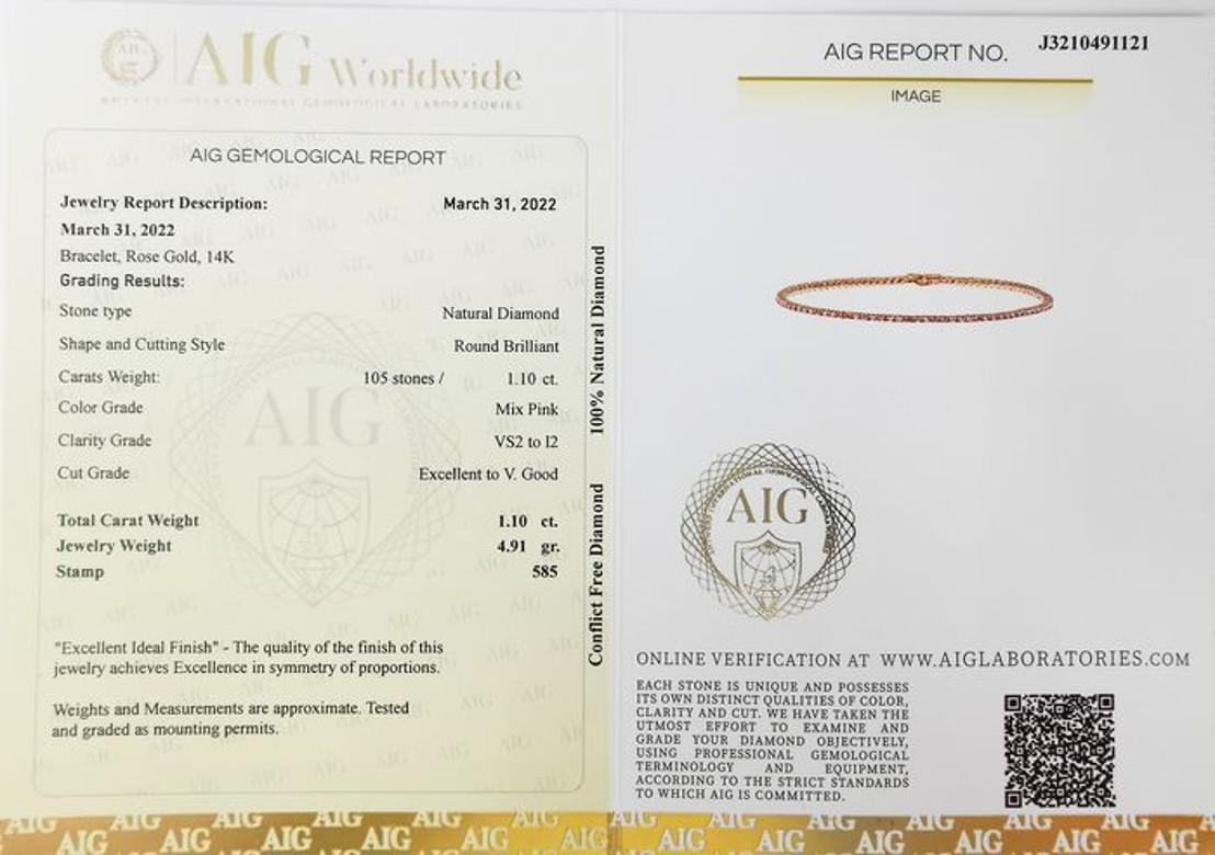 Certified 1.10 ct  VS mix Pink Diamond Tennis Bracelet  For Sale 5