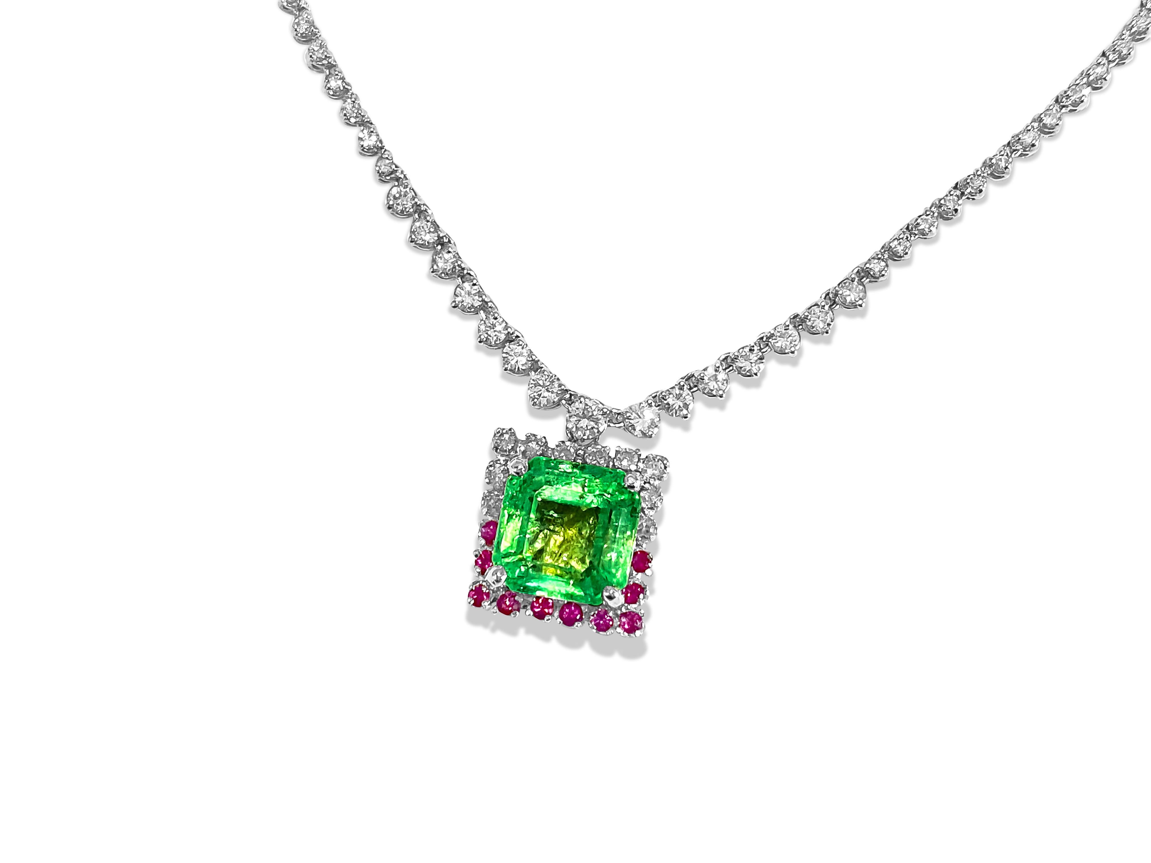 Contemporary Certified 11.00 Carat Colombian Emerald Ruby Diamond Cocktail Necklace