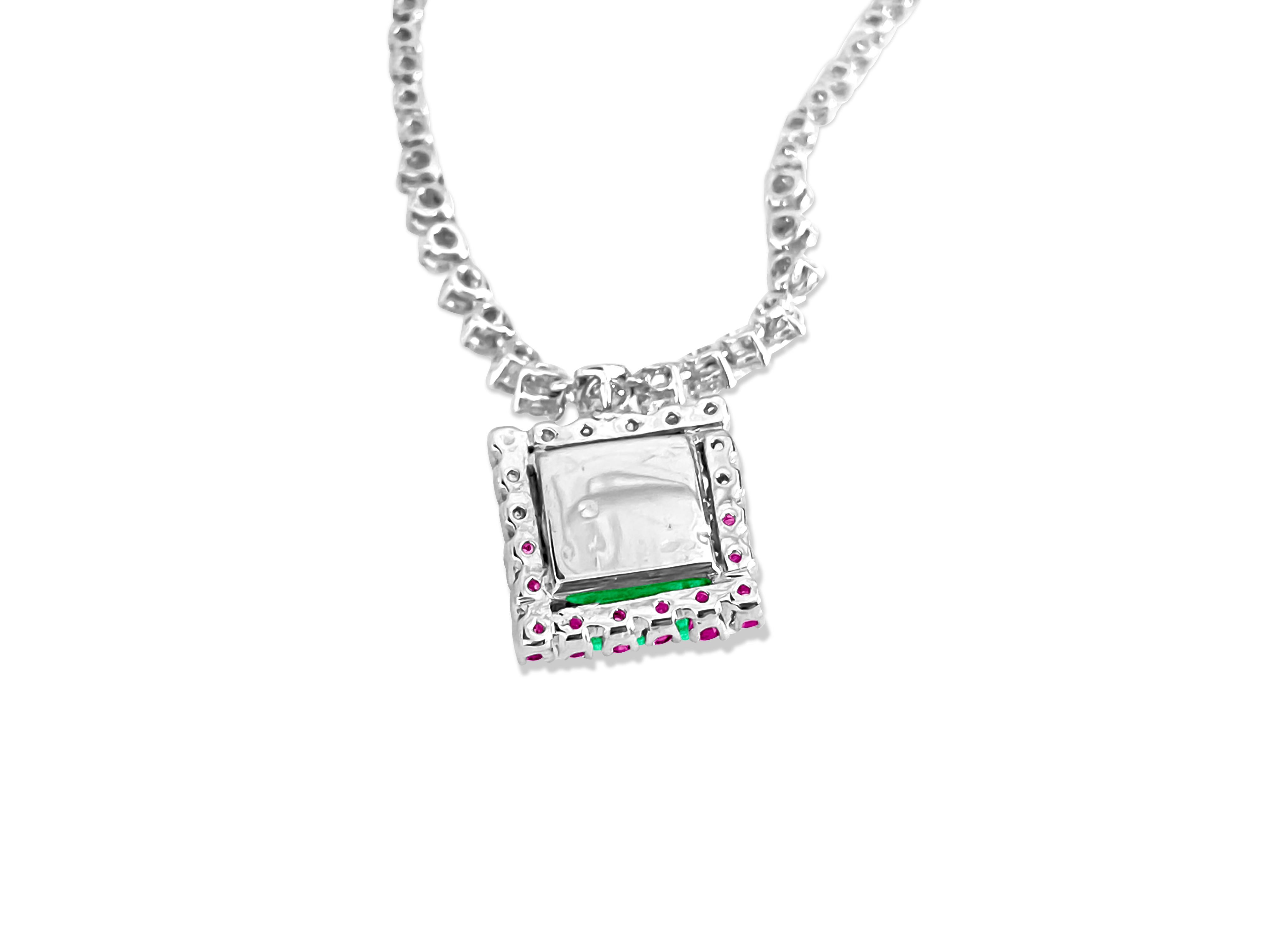 Certified 11.00 Carat Colombian Emerald Ruby Diamond Cocktail Necklace In New Condition In Miami, FL