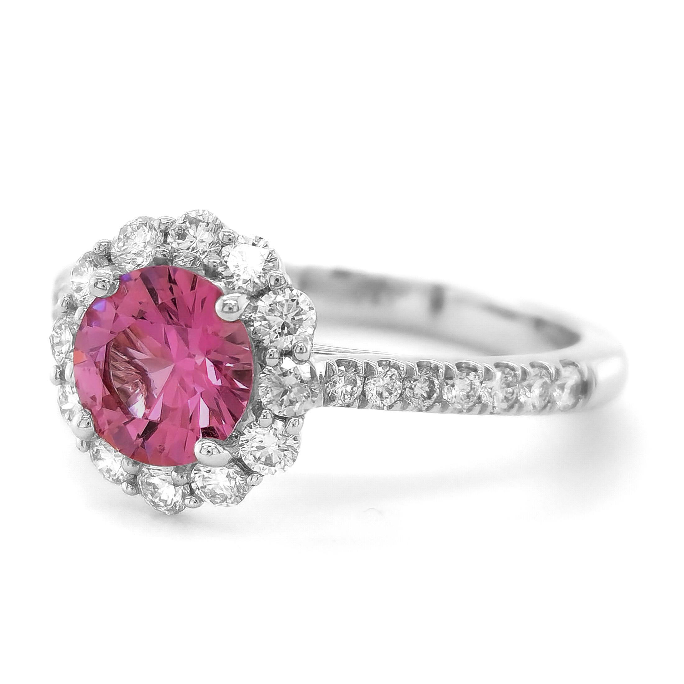 This exquisite Padparadscha Sapphire features a captivating orangy-pink hue reminiscent of a stunning sunset. Its soft and romantically warm tones make it a versatile choice, complementing various metal options. Ideal for rings, this gem allows you