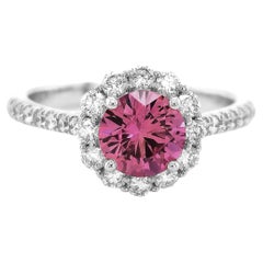 Natural Padparadscha Sapphire Stone 1.11 cts in 14KWG Ring w Diamonds/GRS Report