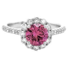 Certified 1.11 Carat Padparadscha Sapphire Diamond set in 14K White Gold Ring