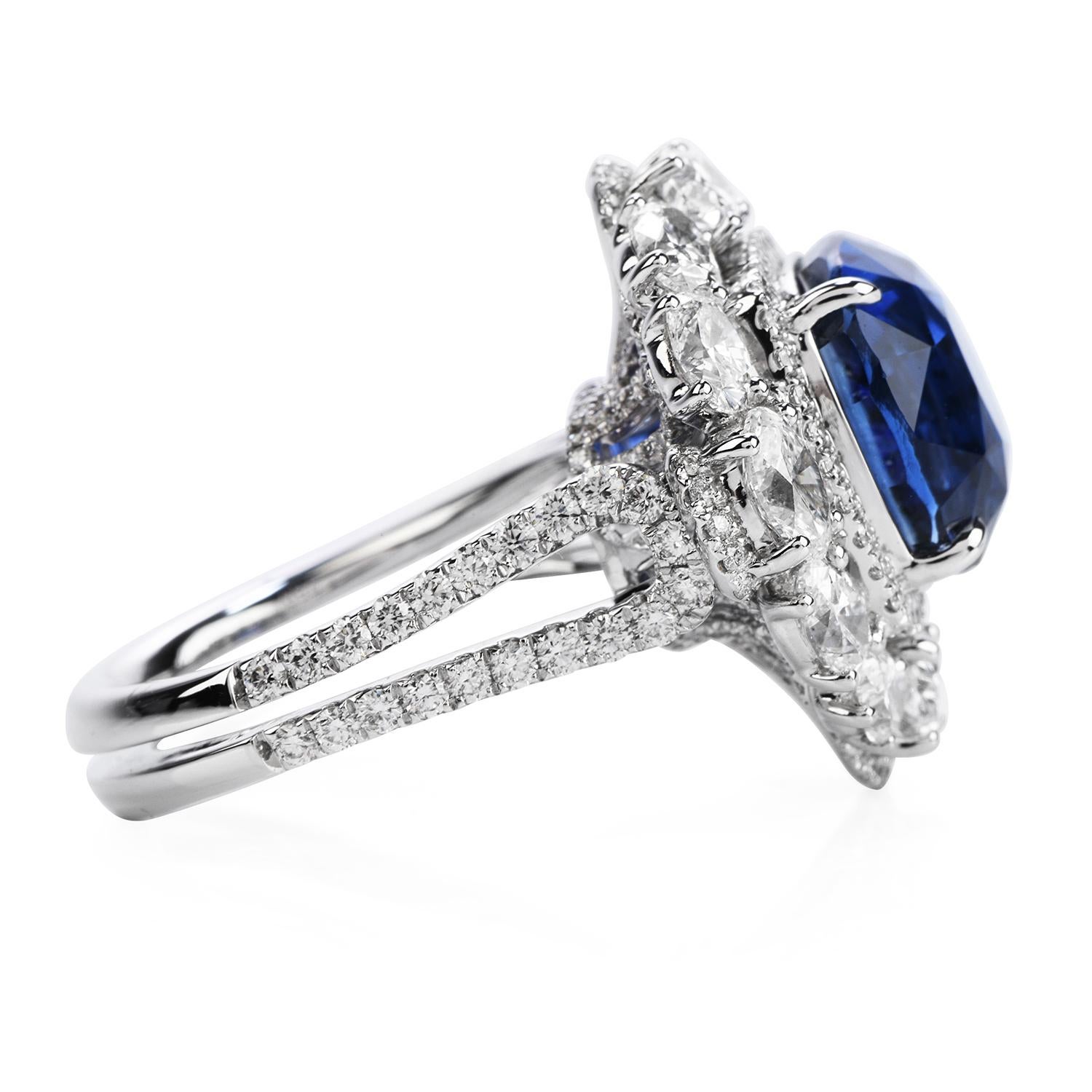 Art Deco Certified 11.17 Carat Ceylon Sapphire Diamond 18k Gold Cocktail Engagement Ring