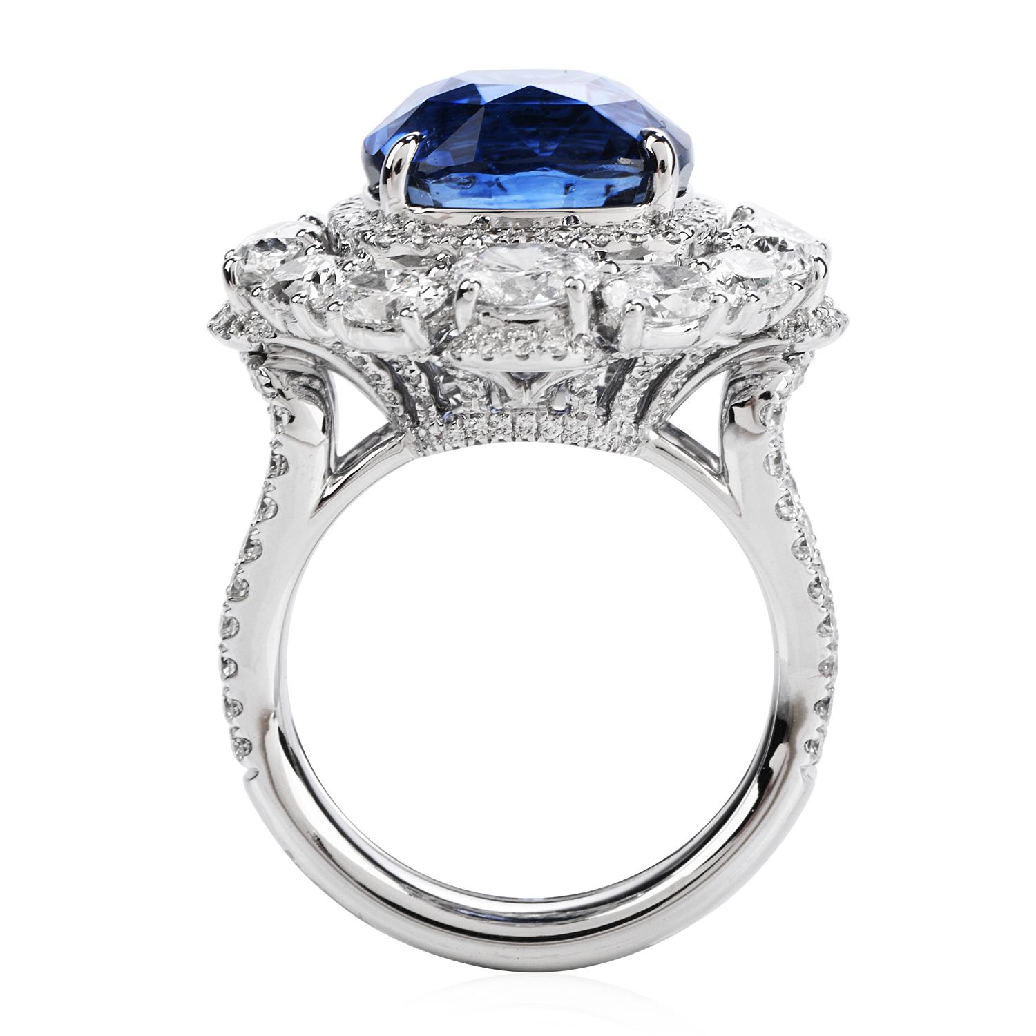Women's or Men's Certified 11.17 Carat Ceylon Sapphire Diamond 18k Gold Cocktail Engagement Ring