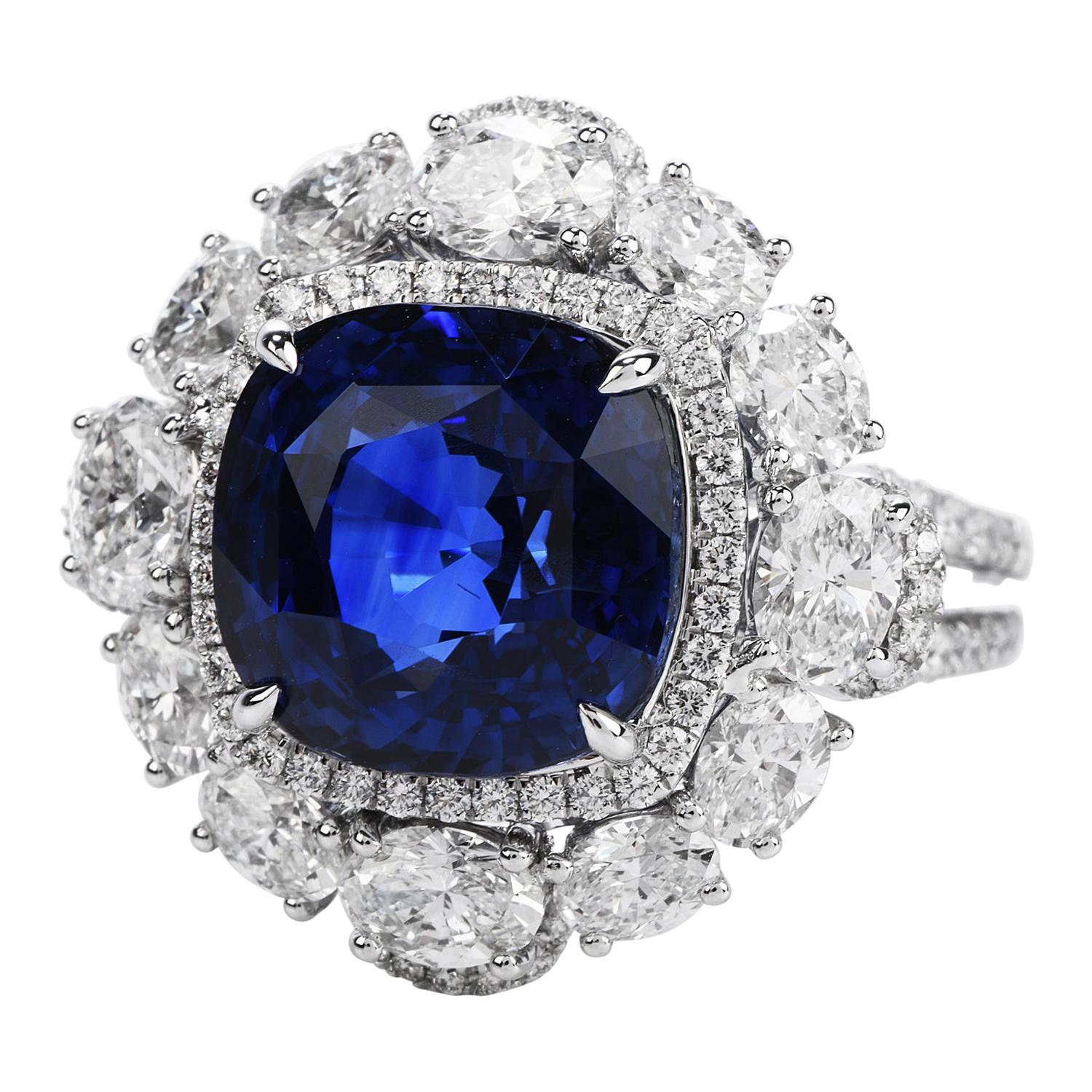 Certified 11.17 Carat Ceylon Sapphire Diamond 18k Gold Cocktail Engagement Ring