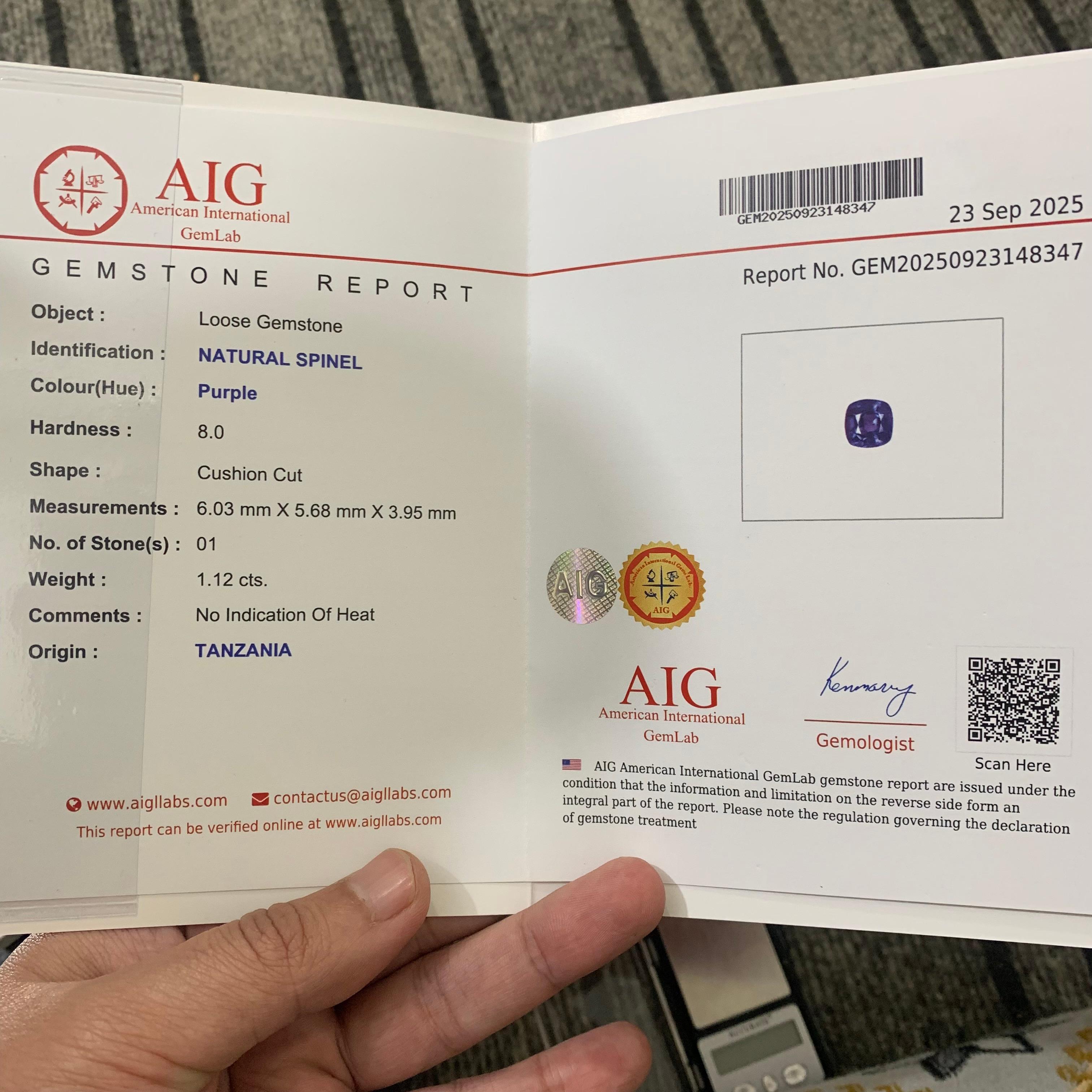 Certified 1.12 Carat Natural Loose Purple Spinel Gemstone From Tanzania im Angebot 8
