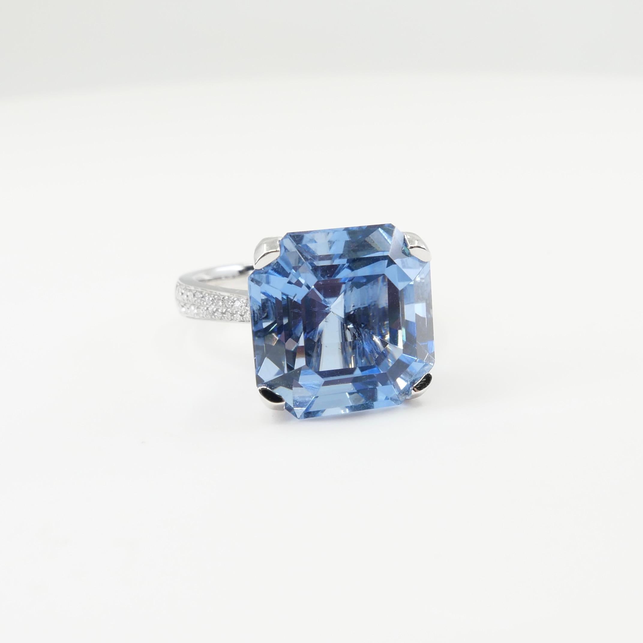 Certified 11.23 Cts Asscher Cut Aquamarine Diamond Ring, True Santa Maria Color 9