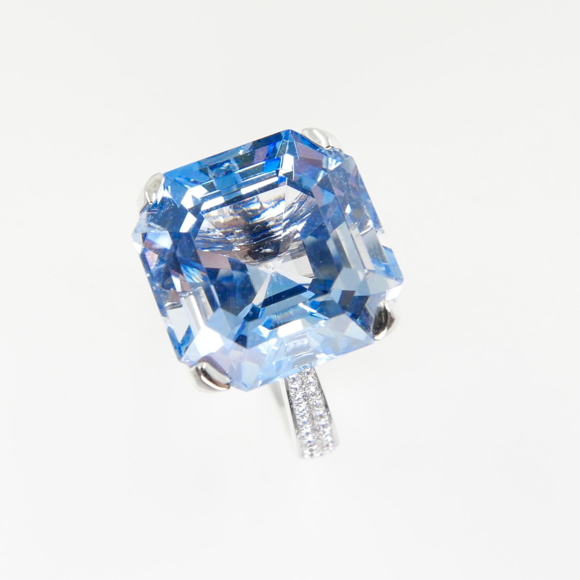 Certified 11.23 Cts Asscher Cut Aquamarine Diamond Ring, True Santa Maria Color 6