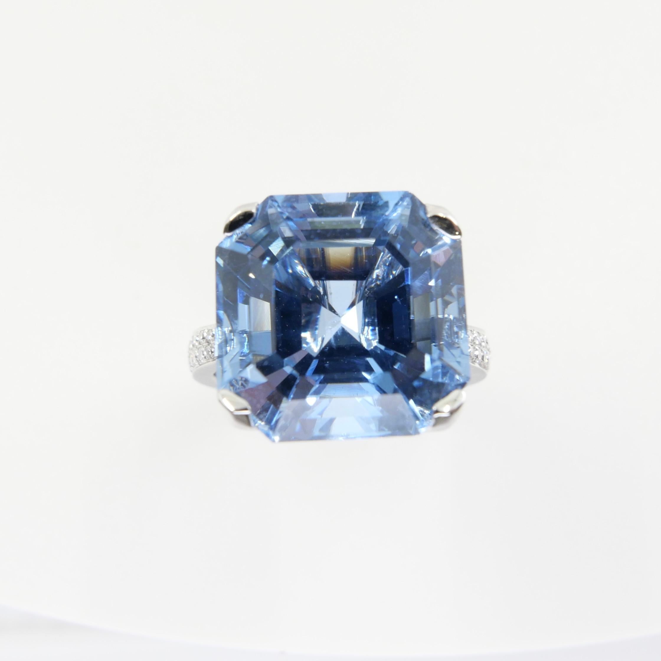 Certified 11.23 Cts Asscher Cut Aquamarine Diamond Ring, True Santa Maria Color 13